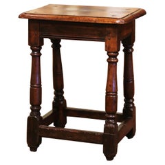 Mid-19th Century French Louis XIII Carved Oak Country Stool from Normandy