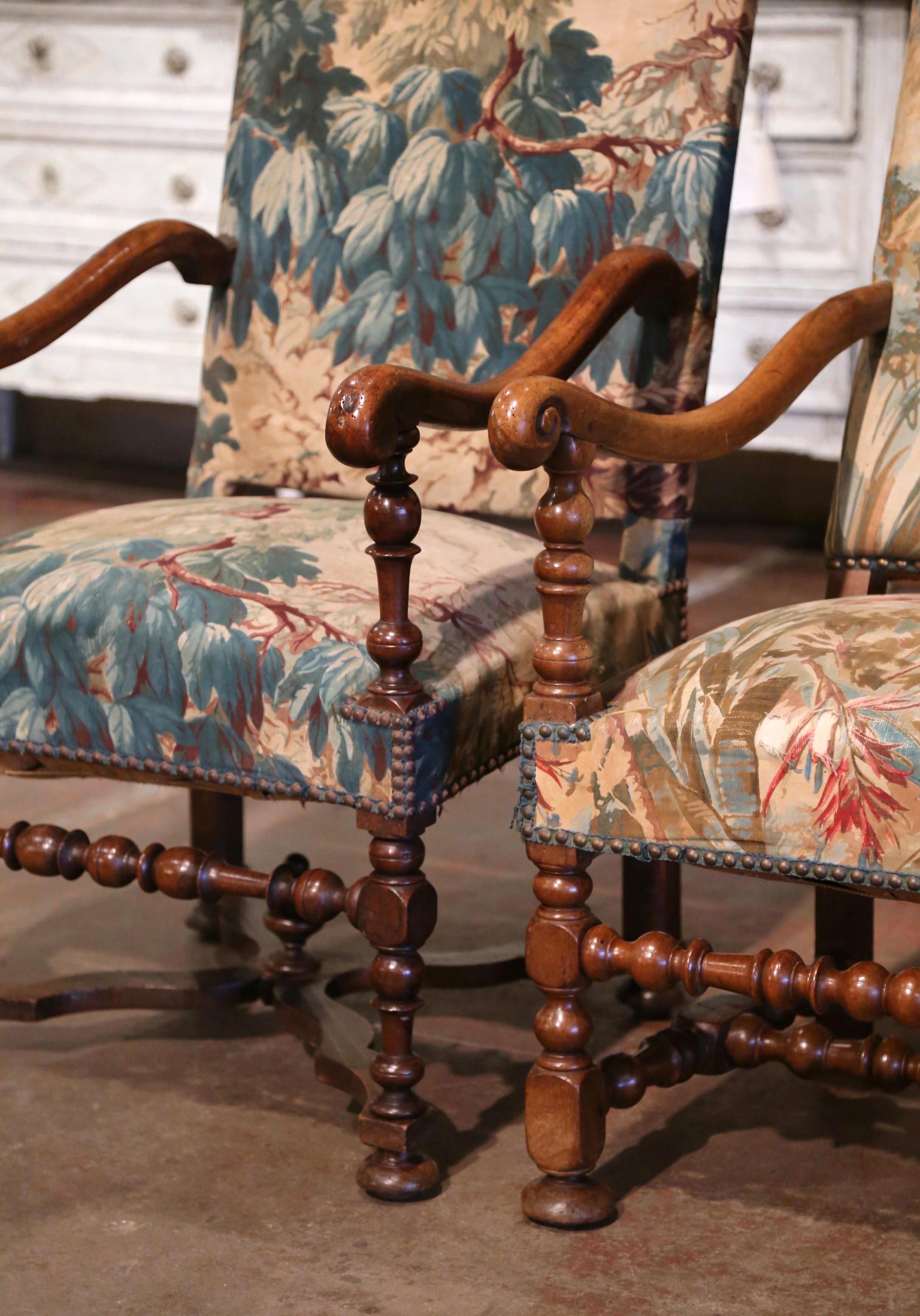  Mid-19th Century French Louis XIII Carved Walnut Armchairs - Set of Two 1