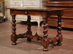 19th Century French Louis XIII Carved Barley Twist Walnut Table Desk