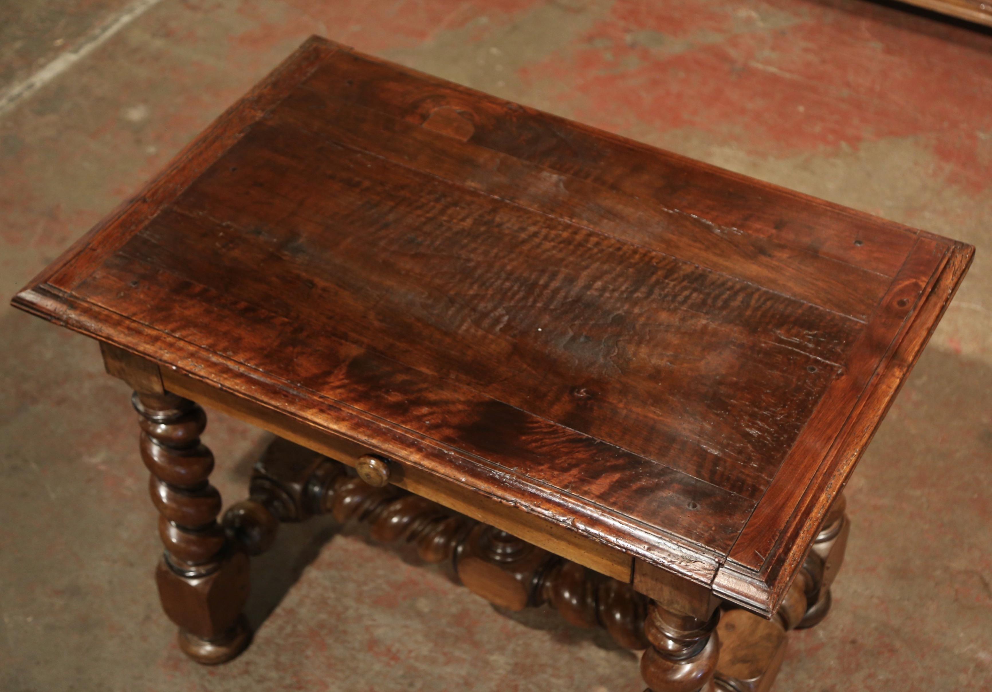 19th Century French Louis XIII Carved Barley Twist Walnut Table Desk In Excellent Condition For Sale In Dallas, TX