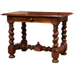 Antique 19th Century French Louis XIII Carved Barley Twist Walnut Table Desk