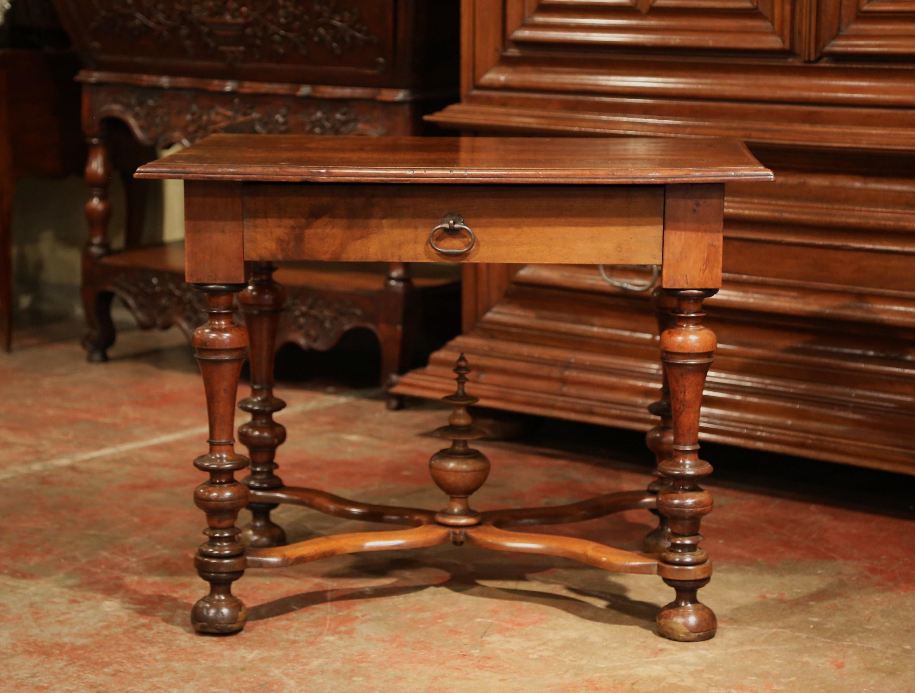 Mid-19th Century, French, Louis XIII Carved Walnut Table Desk with Turned Legs 1