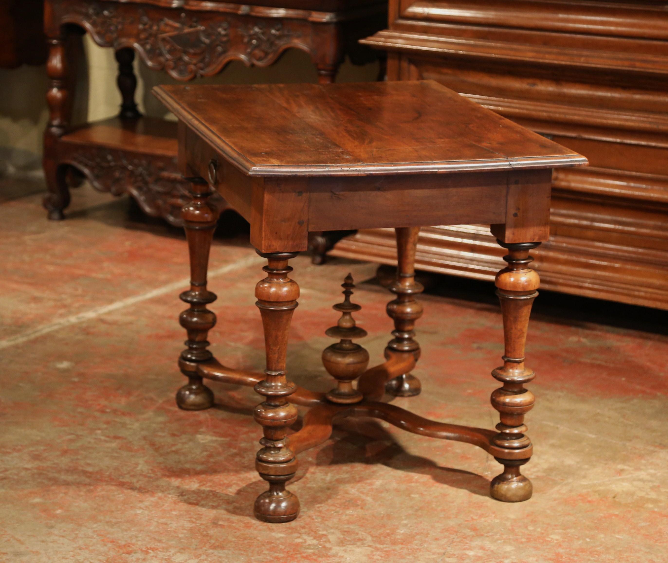 Mid-19th Century, French, Louis XIII Carved Walnut Table Desk with Turned Legs 5