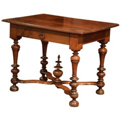 Mid-19th Century, French, Louis XIII Carved Walnut Table Desk with Turned Legs