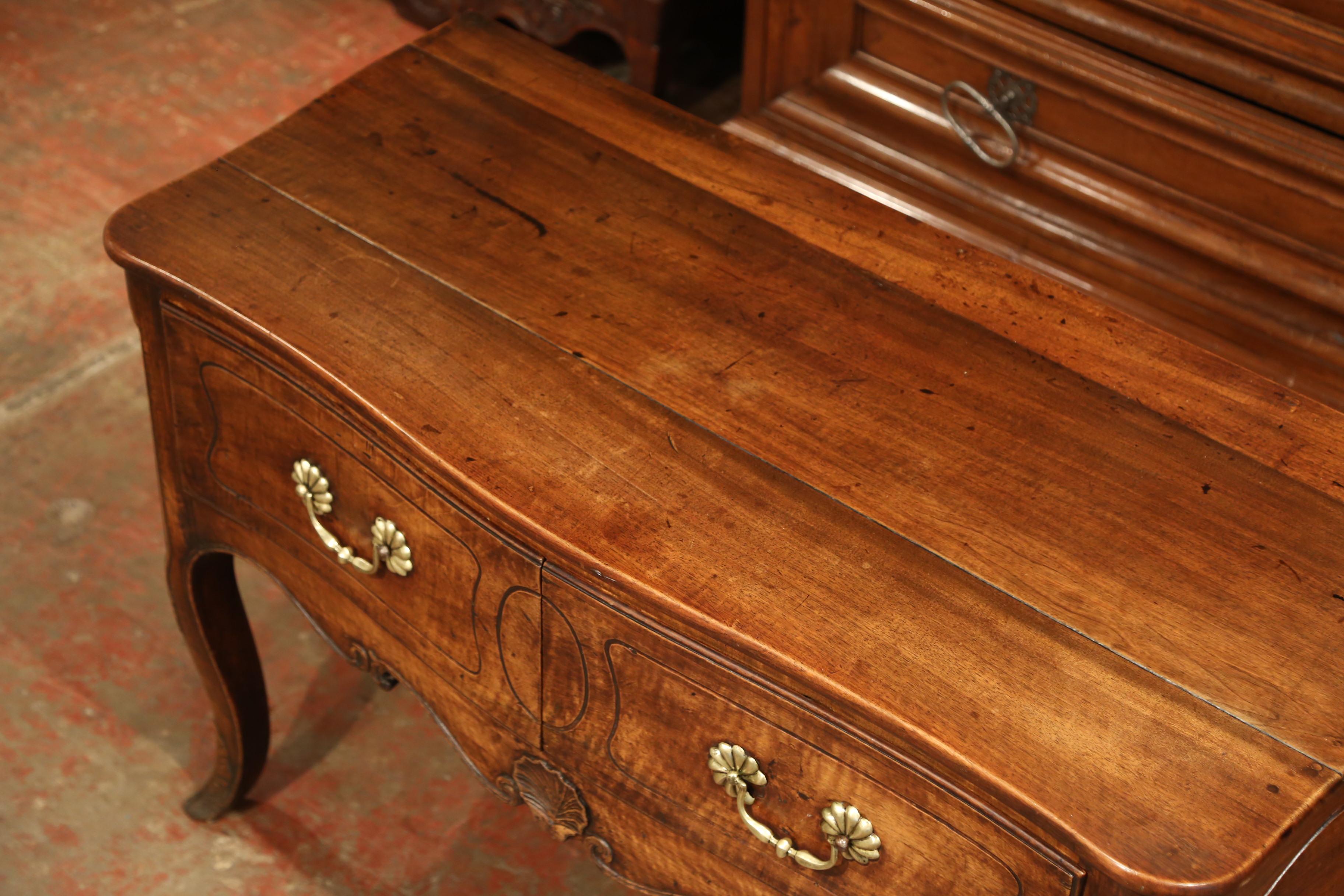 Patinated Mid-19th Century French Louis XIV Carved Walnut Console Table Chest of Drawers