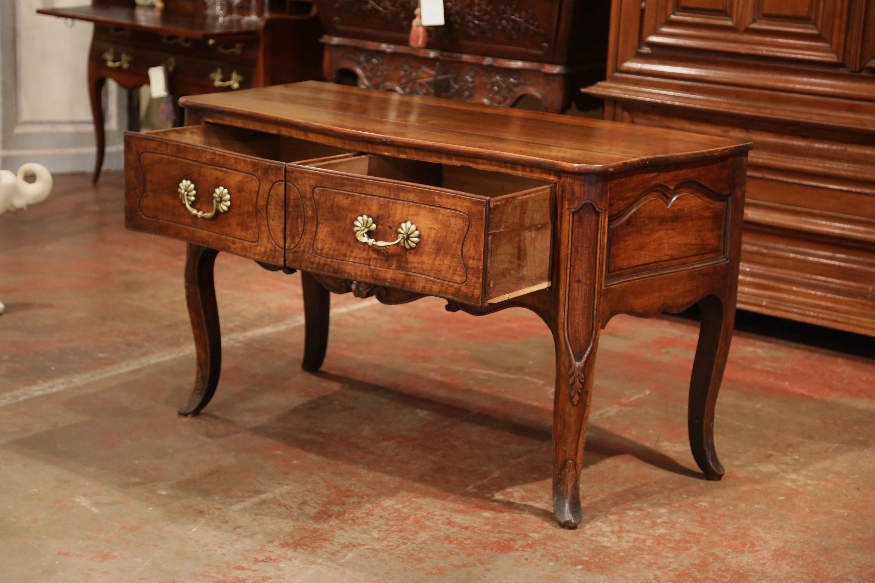 Mid-19th Century French Louis XIV Carved Walnut Console Table Chest of Drawers In Excellent Condition In Dallas, TX