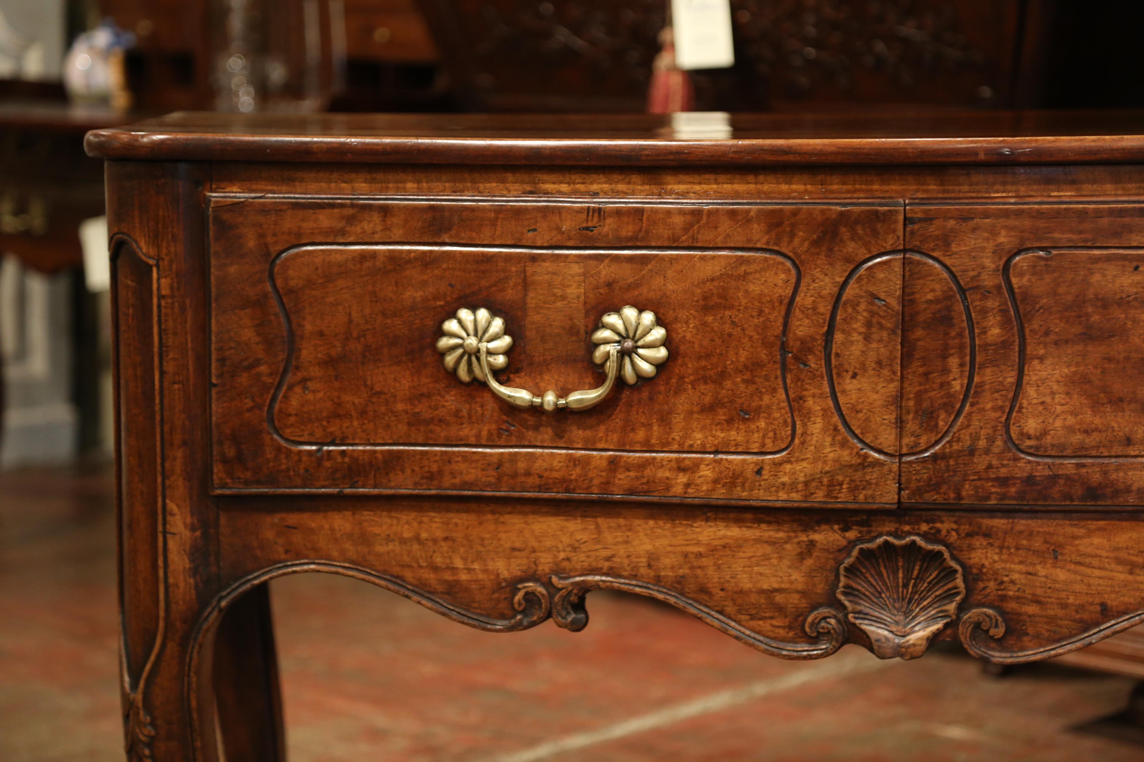 Mid-19th Century French Louis XIV Carved Walnut Console Table Chest of Drawers 4