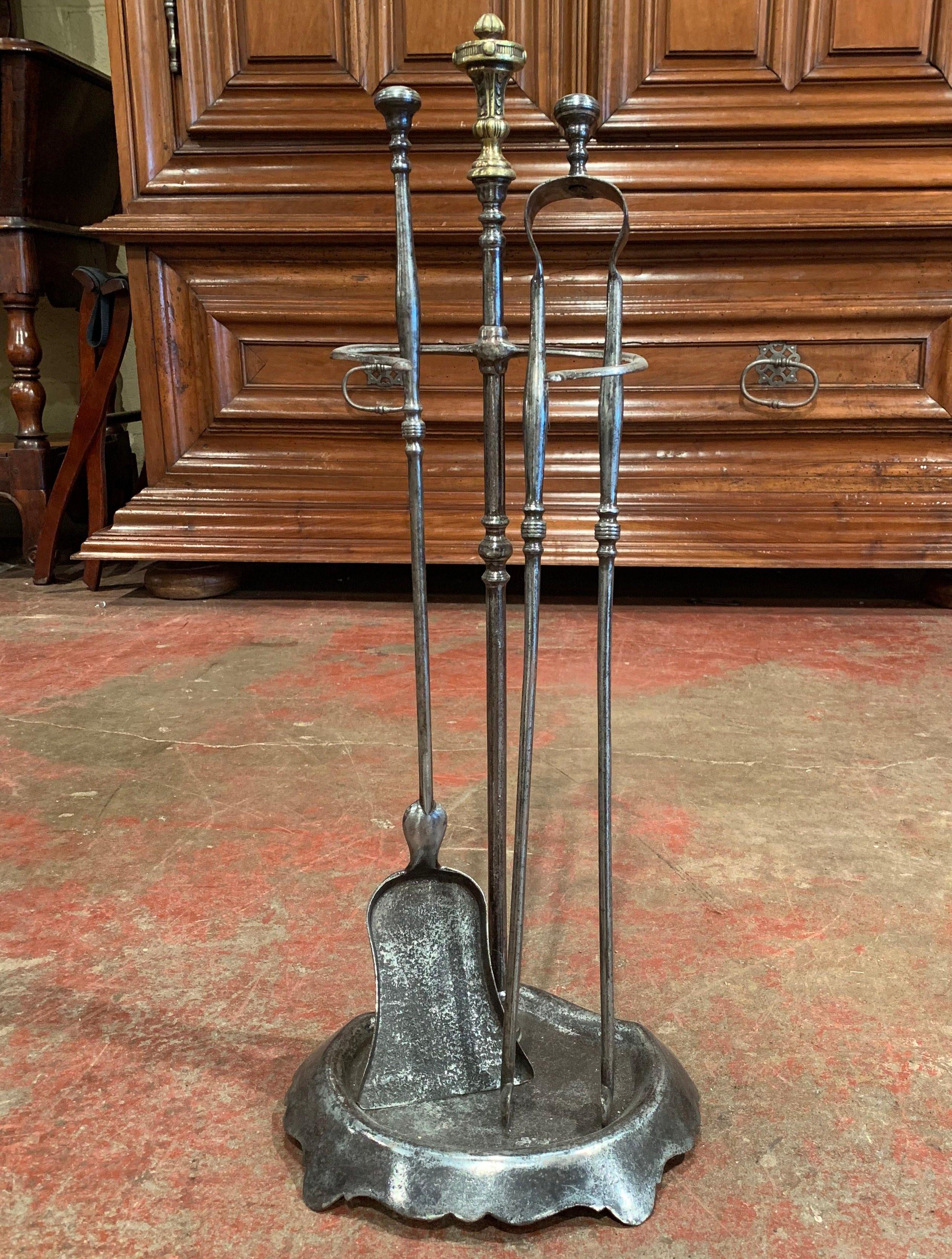 Mid-19th Century French Louis XIV Polished Iron Fireplace Tool Set with Stand 2