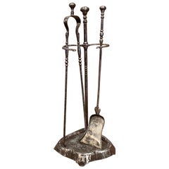 Mid-19th Century French Louis XIV Polished Iron Fireplace Tool Set with Stand