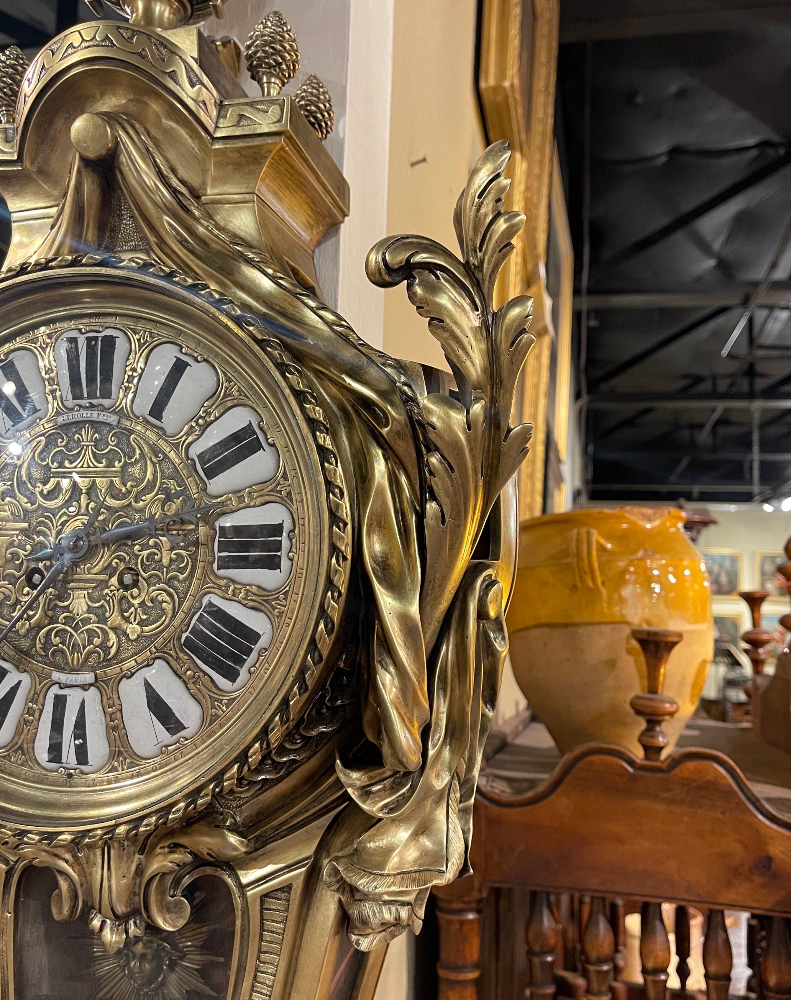 Mid-19th Century French Louis XV Bronze Dore Cartel Wall Clock by Lerolle Freres 7