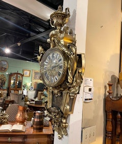 Reloj de pared Luis XV francés de mediados del siglo XIX en bronce Dore Cartel de Lerolle Freres