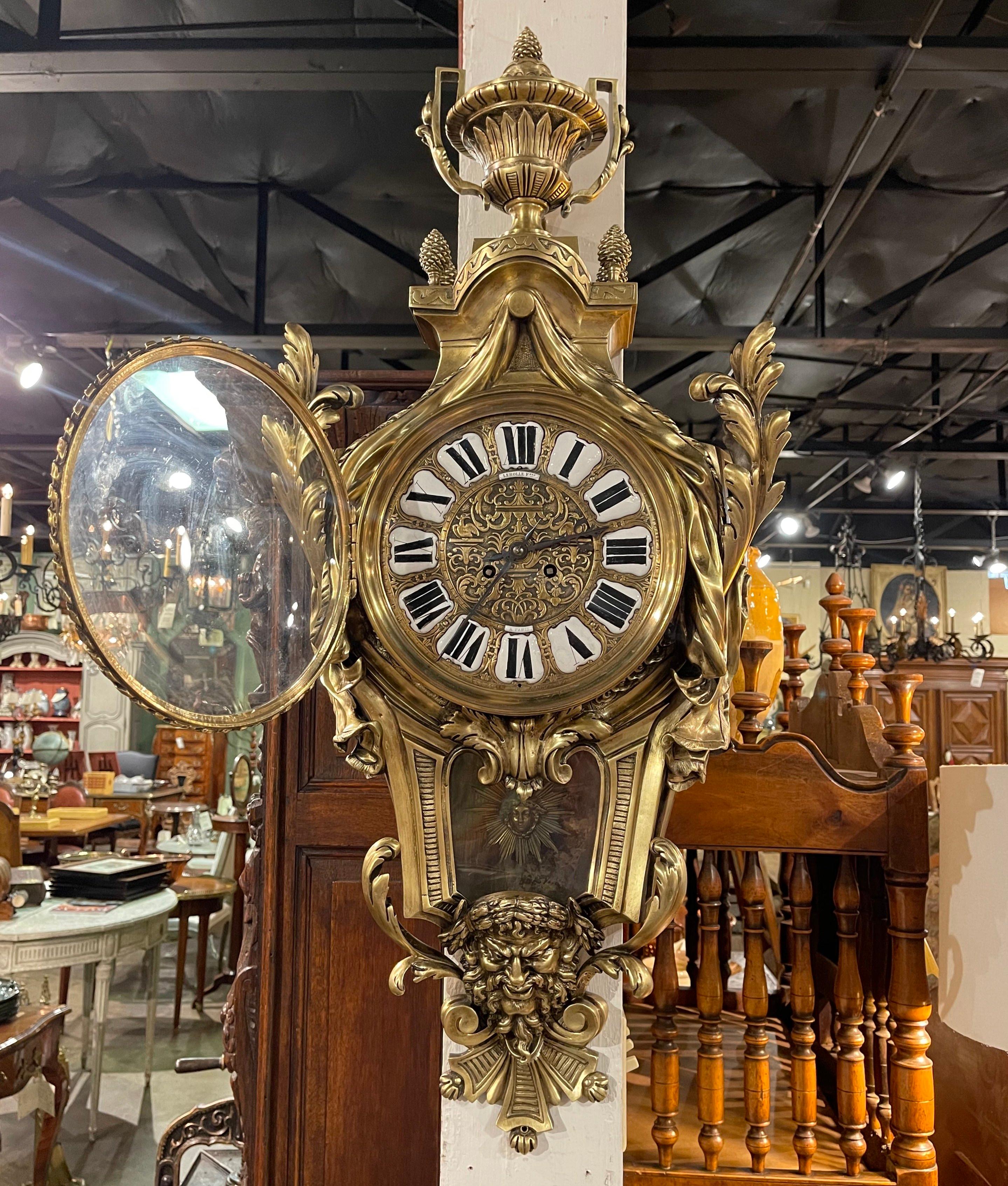 Gilt Mid-19th Century French Louis XV Bronze Dore Cartel Wall Clock by Lerolle Freres