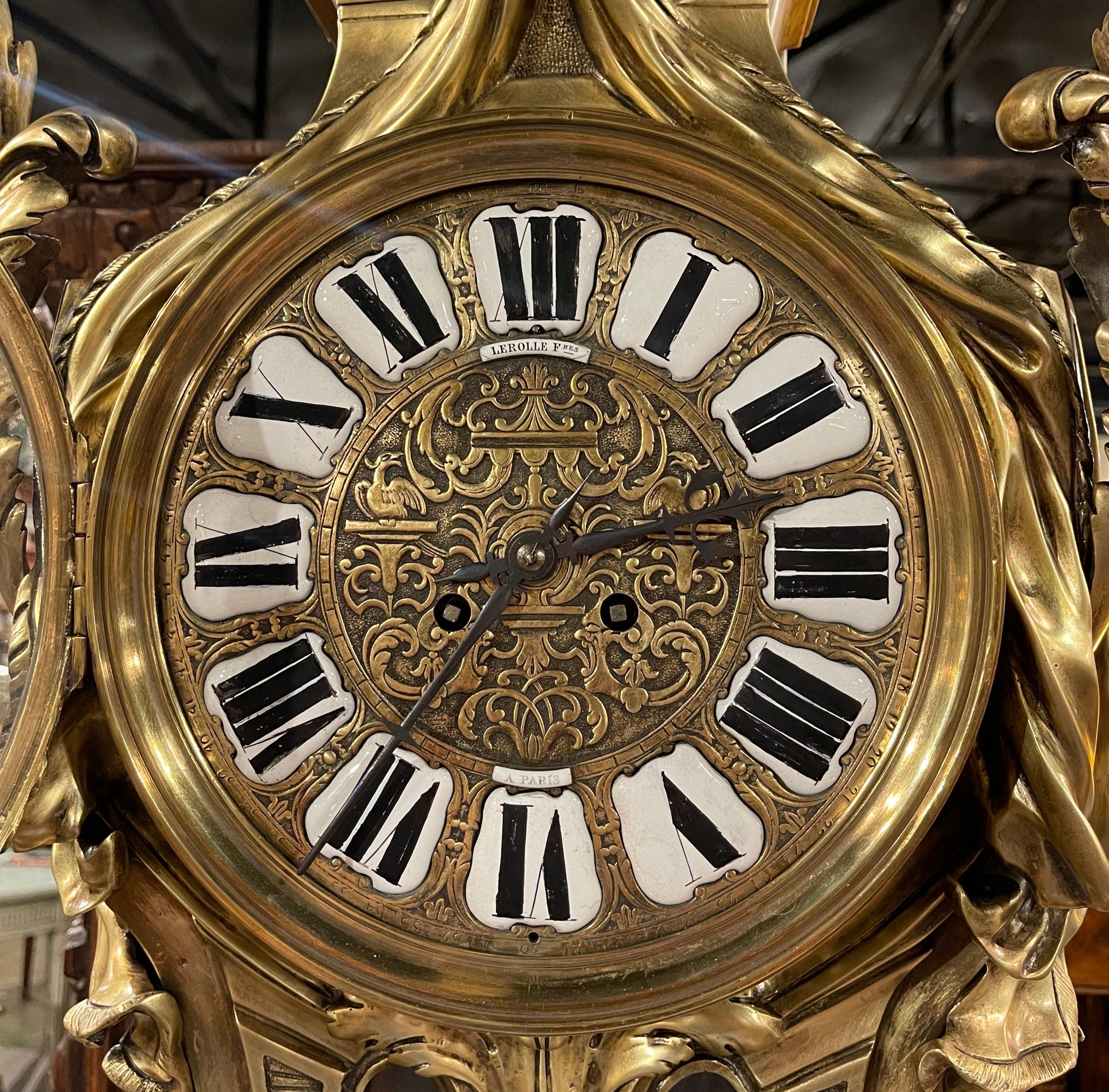 Mid-19th Century French Louis XV Bronze Dore Cartel Wall Clock by Lerolle Freres In Excellent Condition In Dallas, TX