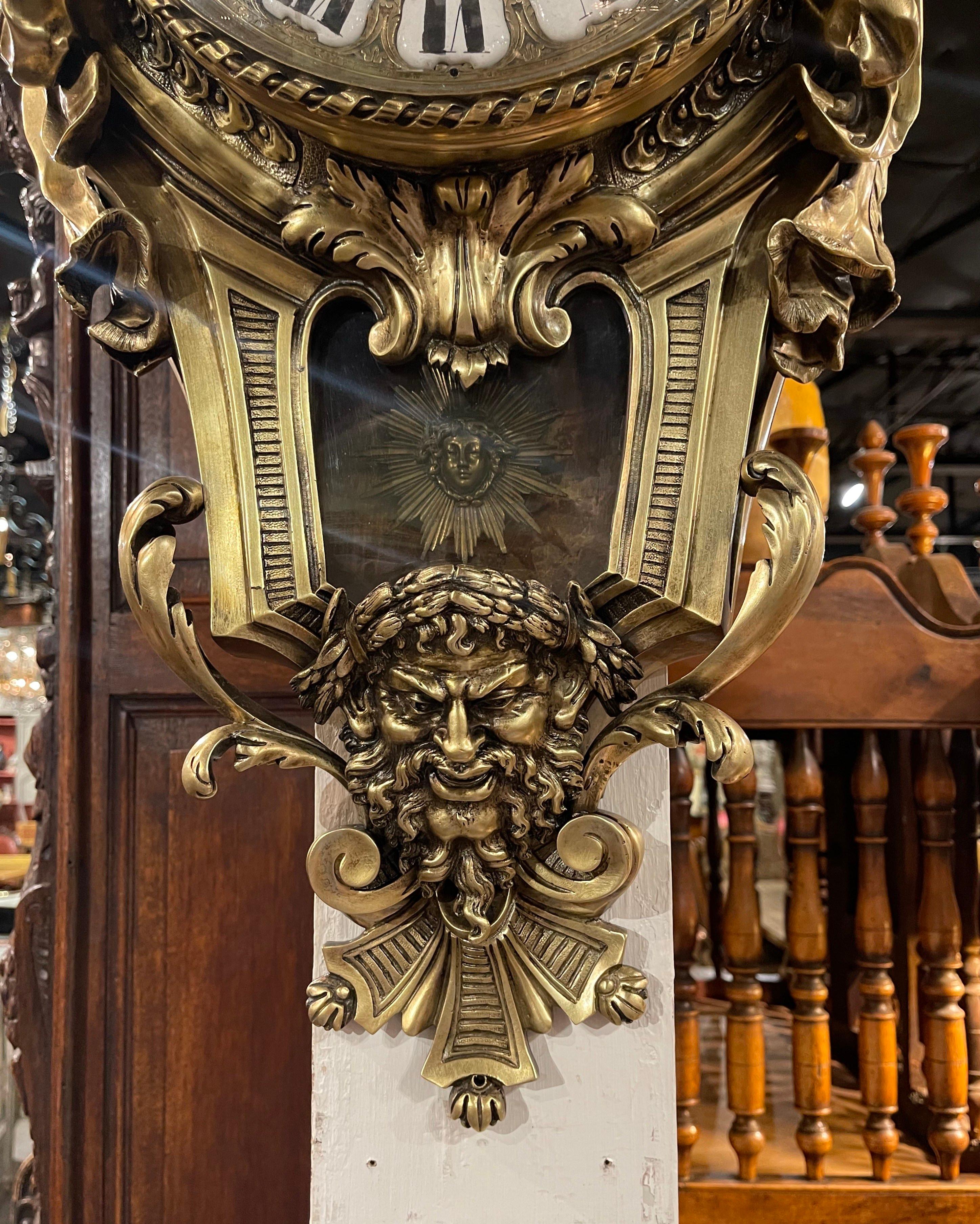 Mid-19th Century French Louis XV Bronze Dore Cartel Wall Clock by Lerolle Freres 1