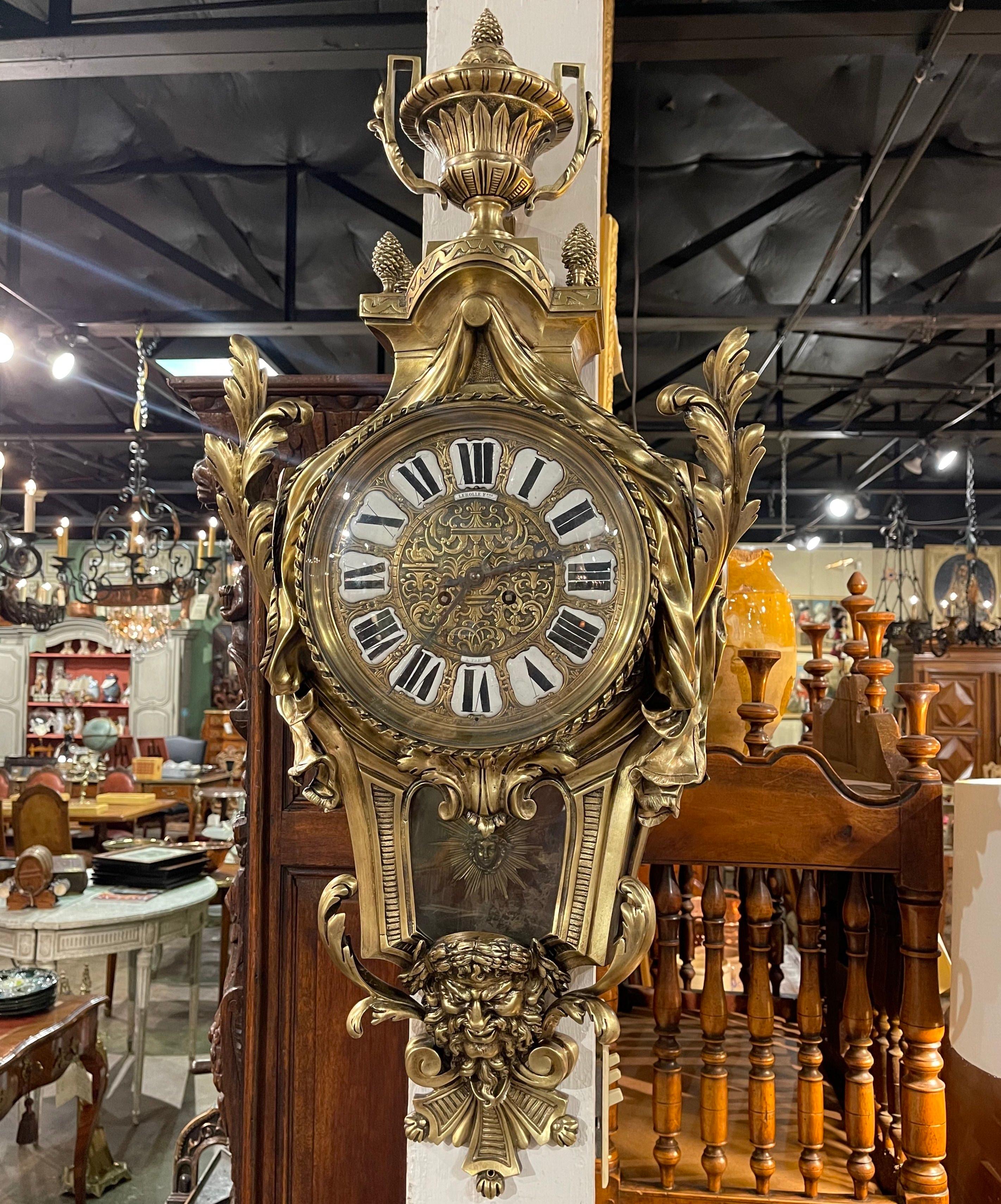 Mid-19th Century French Louis XV Bronze Dore Cartel Wall Clock by Lerolle Freres 2