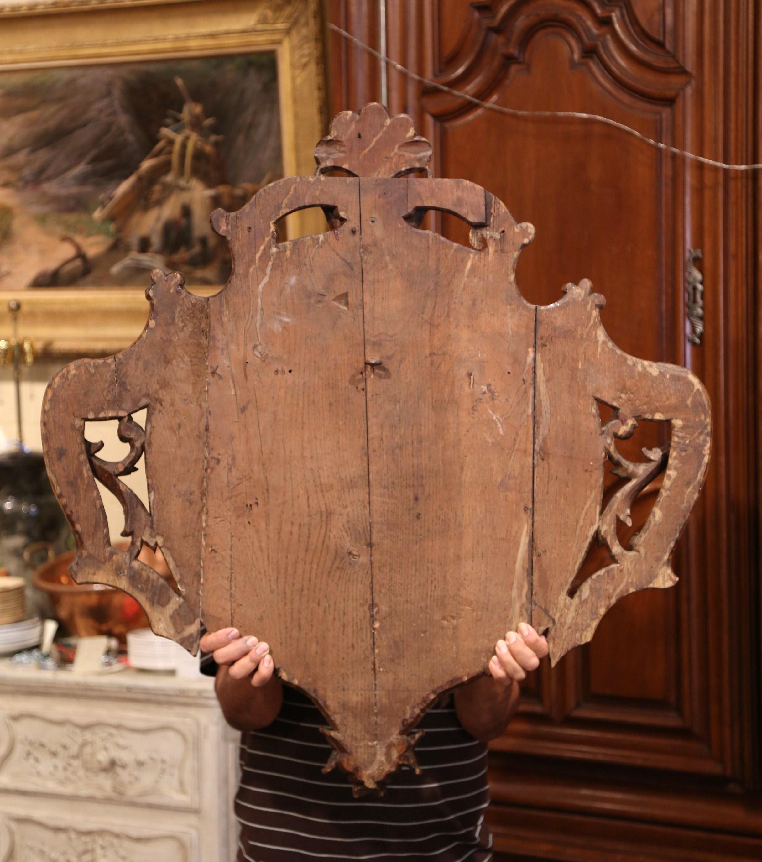 Mid-19th Century French Louis XV Carved Oak Wall Mounted Shield Sculpture 4