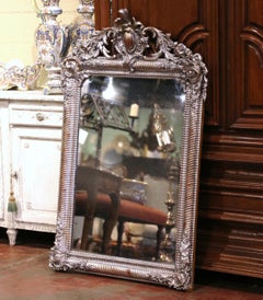 Mid-19th Century French Louis XV Hand Carved Silvered Wall Mirror