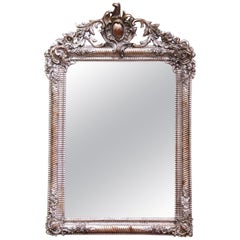 Mid-19th Century French Louis XV Hand Carved Silvered Wall Mirror