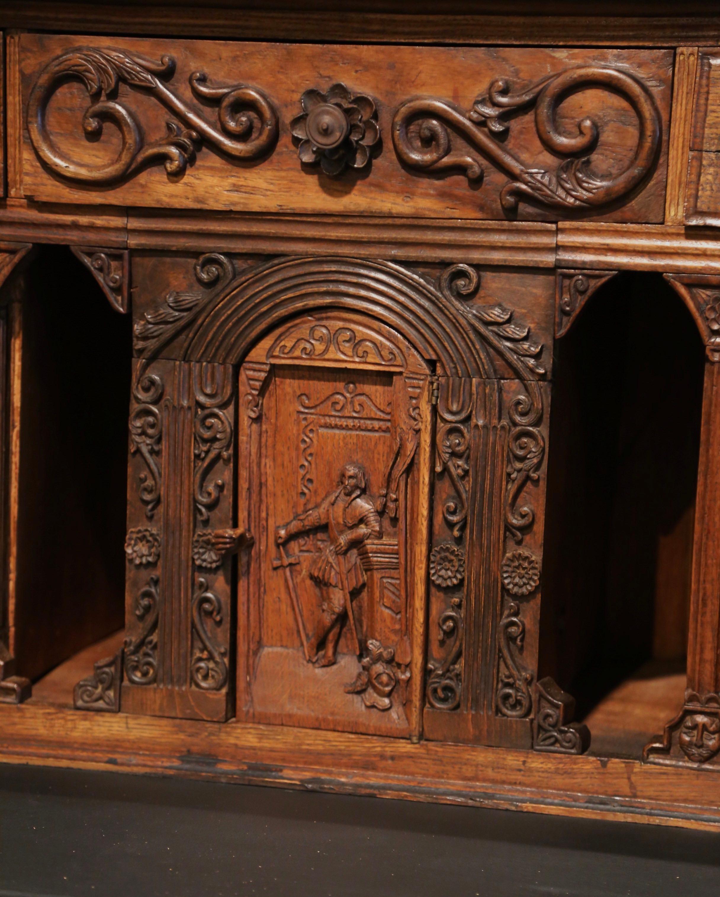 Mid-19th Century French Louis XV Heavily Carved Oak Desk Secretary For Sale 4