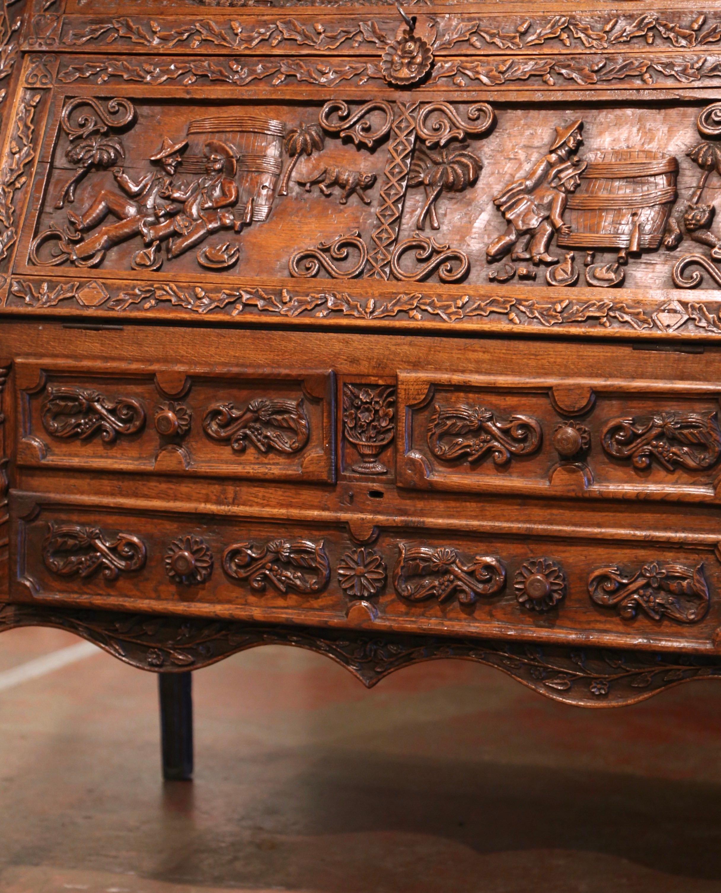 Mid-19th Century French Louis XV Heavily Carved Oak Desk Secretary For Sale 5