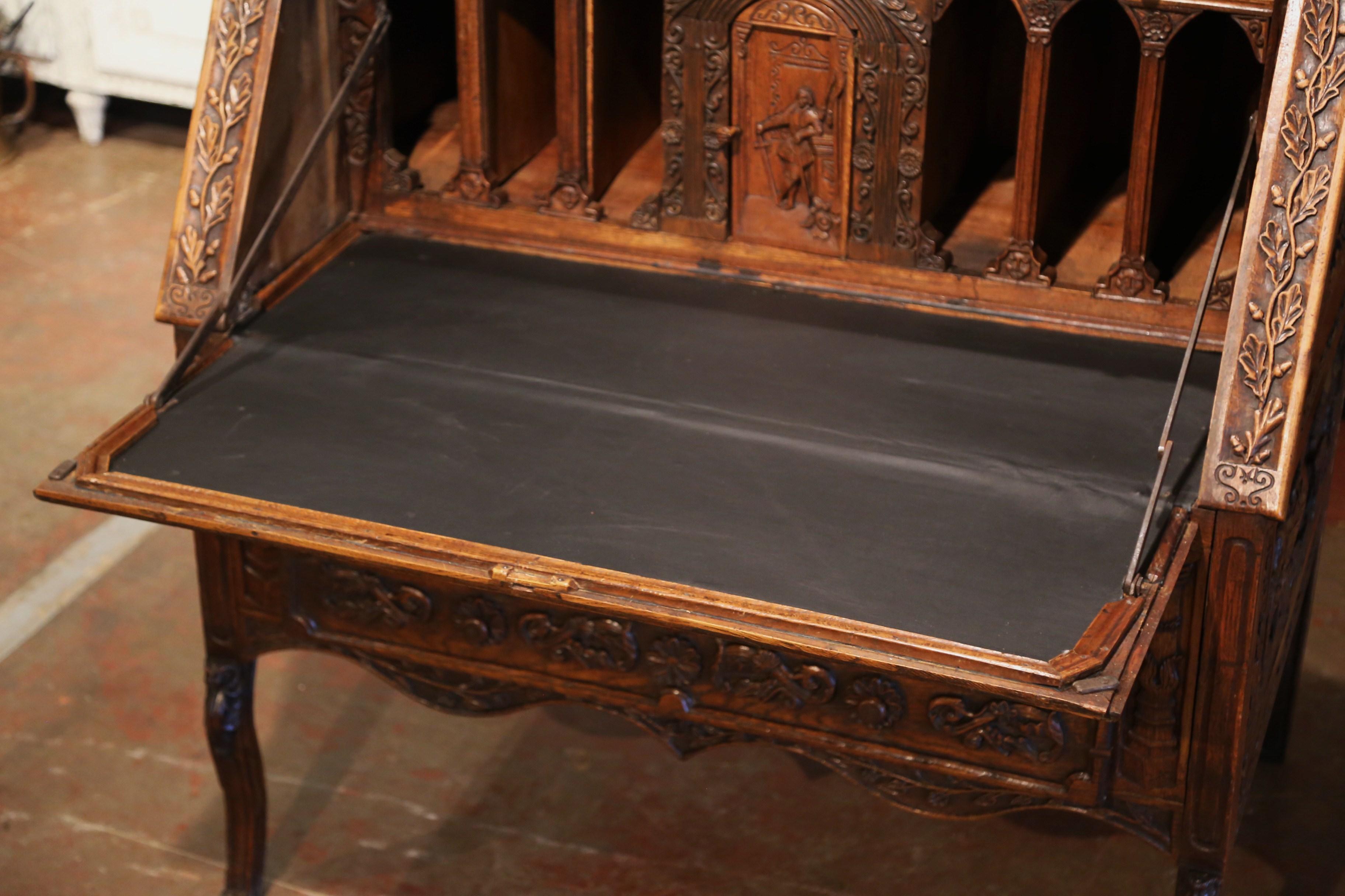 Mid-19th Century French Louis XV Heavily Carved Oak Desk Secretary For Sale 3