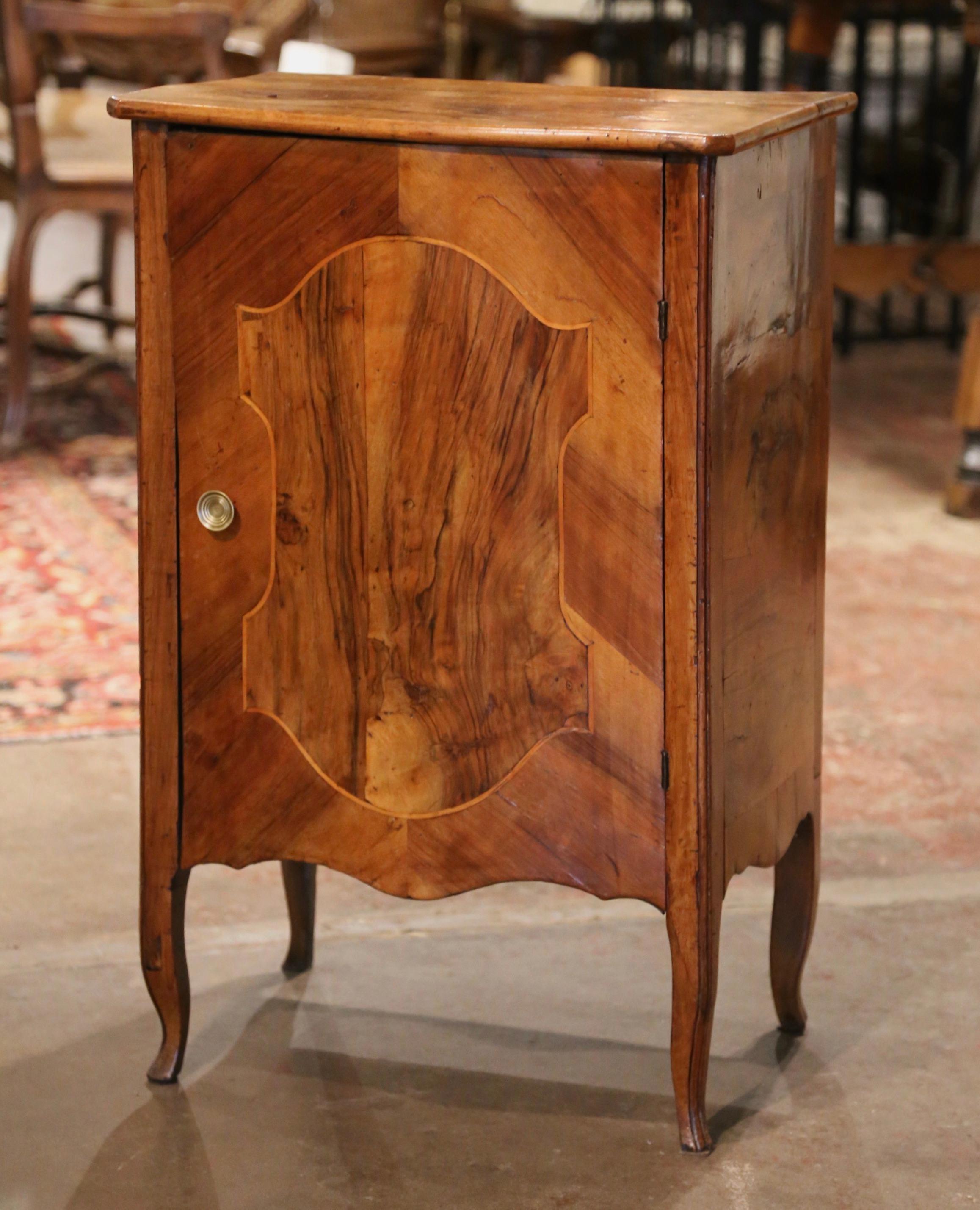 Mid-19th Century French Louis XV Walnut Marquetry Bedside Cabinet Confiturier 1