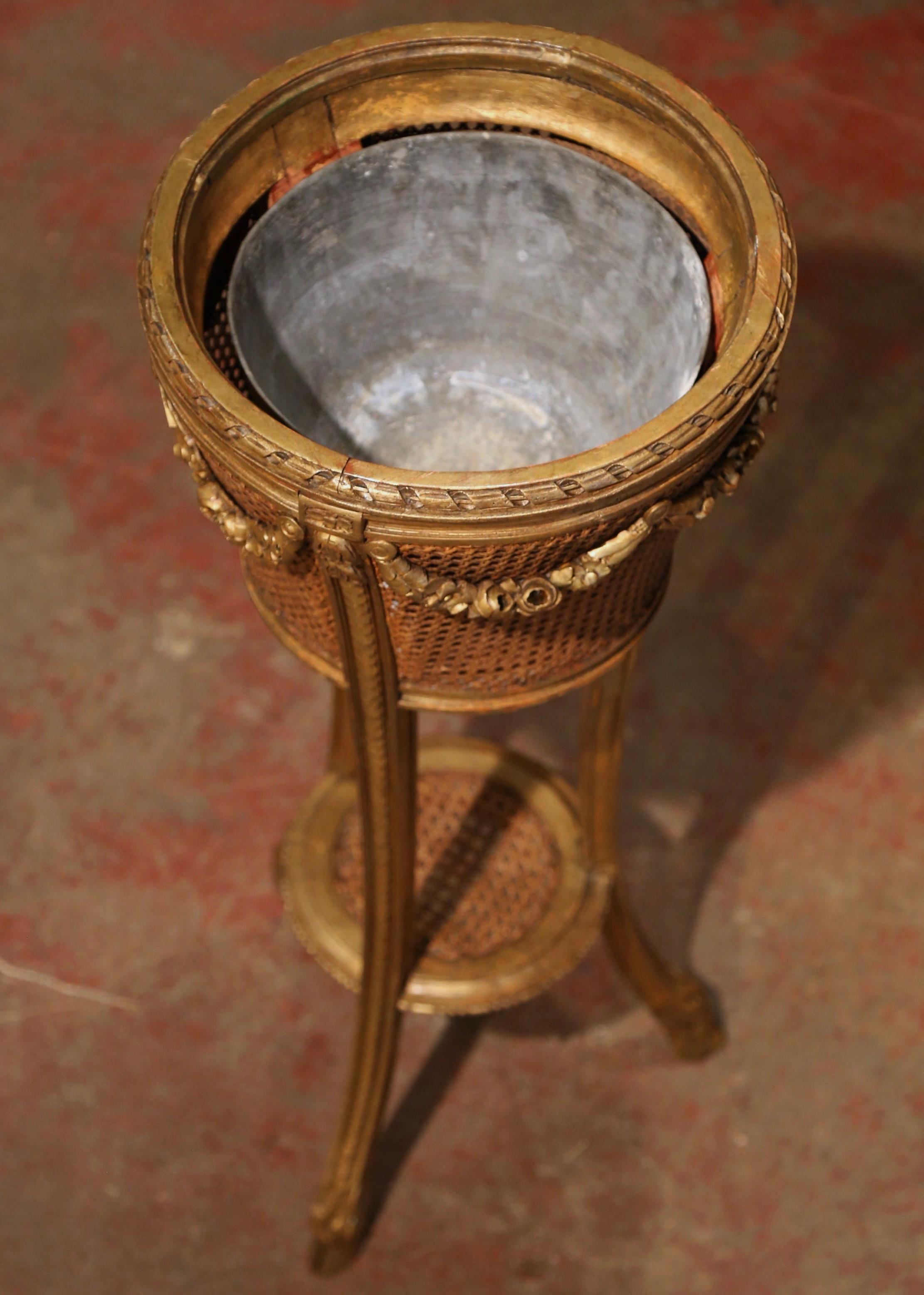 Mid-19th Century French Louis XVI Carved Gilt Wood and Cane Plant Stand 7