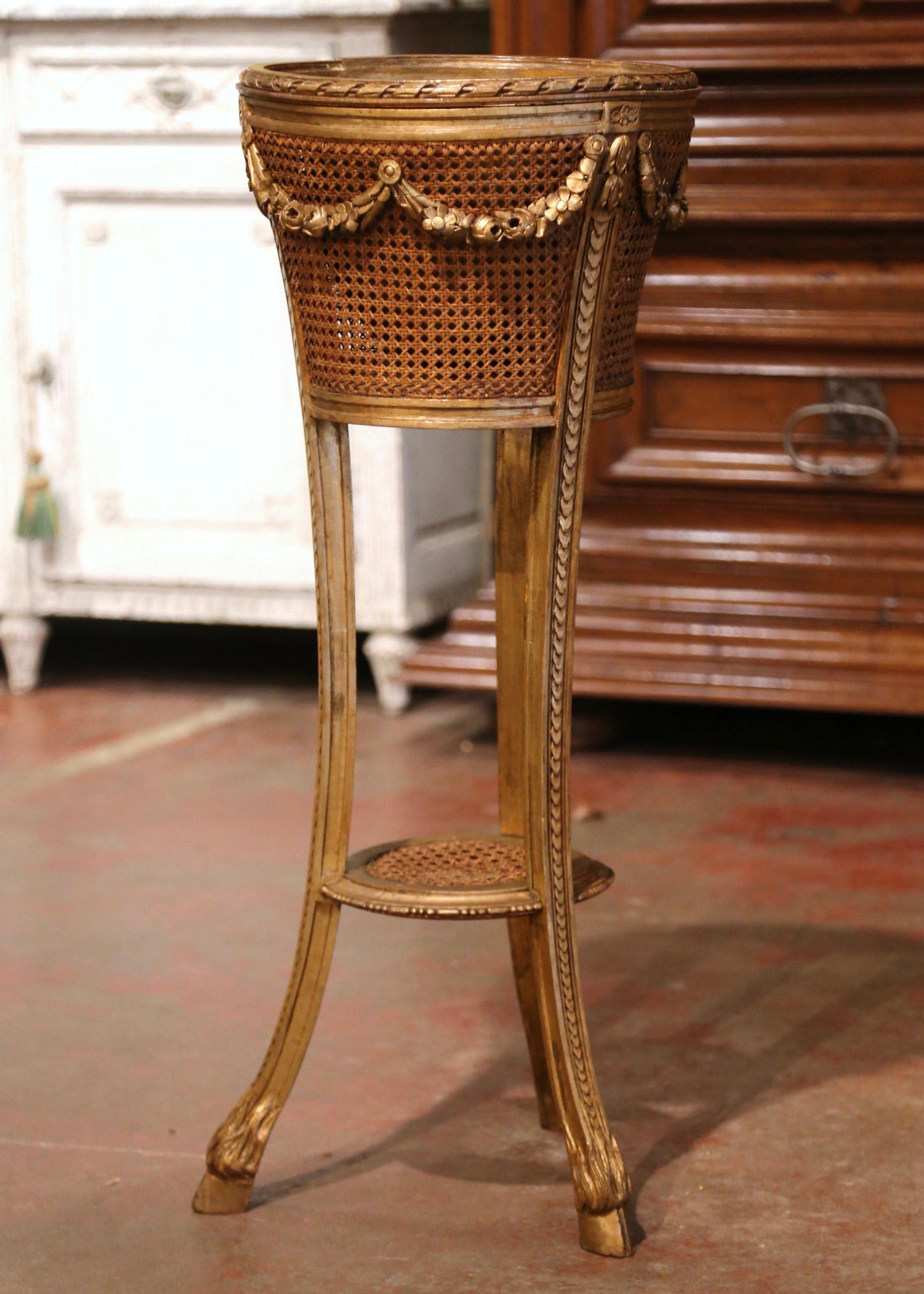 Mid-19th Century French Louis XVI Carved Gilt Wood and Cane Plant Stand In Excellent Condition In Dallas, TX