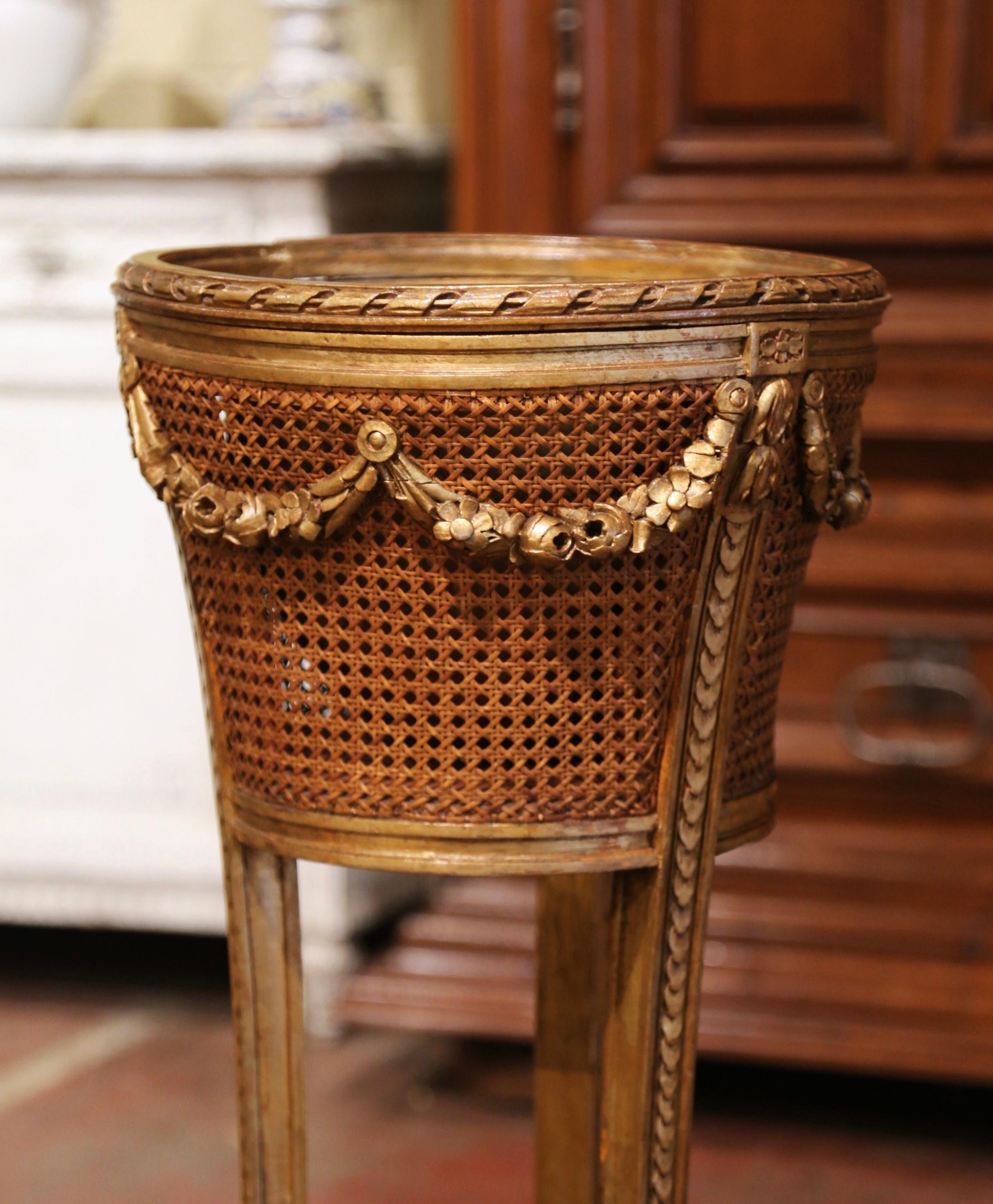 Mid-19th Century French Louis XVI Carved Gilt Wood and Cane Plant Stand 1