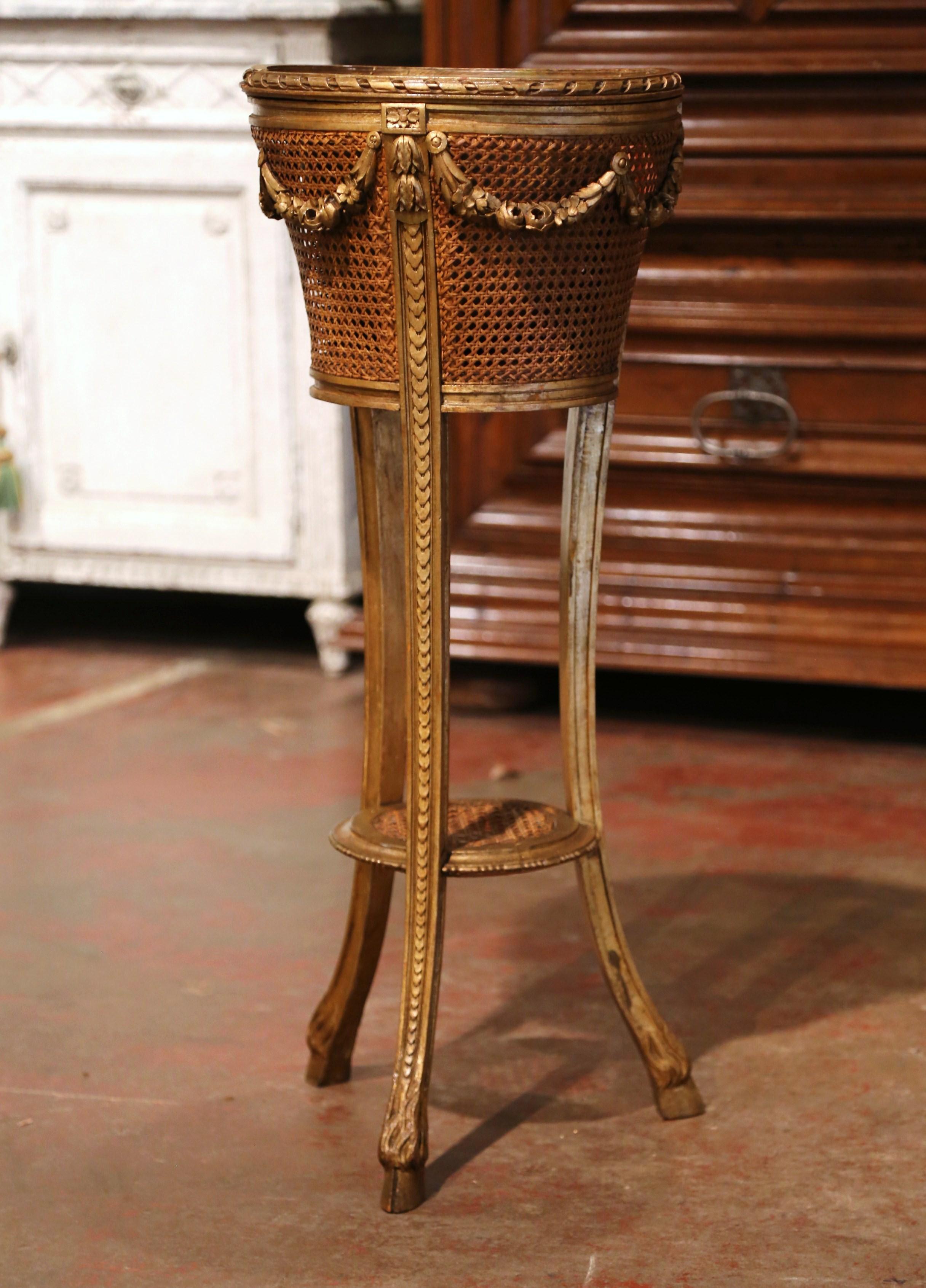 Mid-19th Century French Louis XVI Carved Gilt Wood and Cane Plant Stand 3