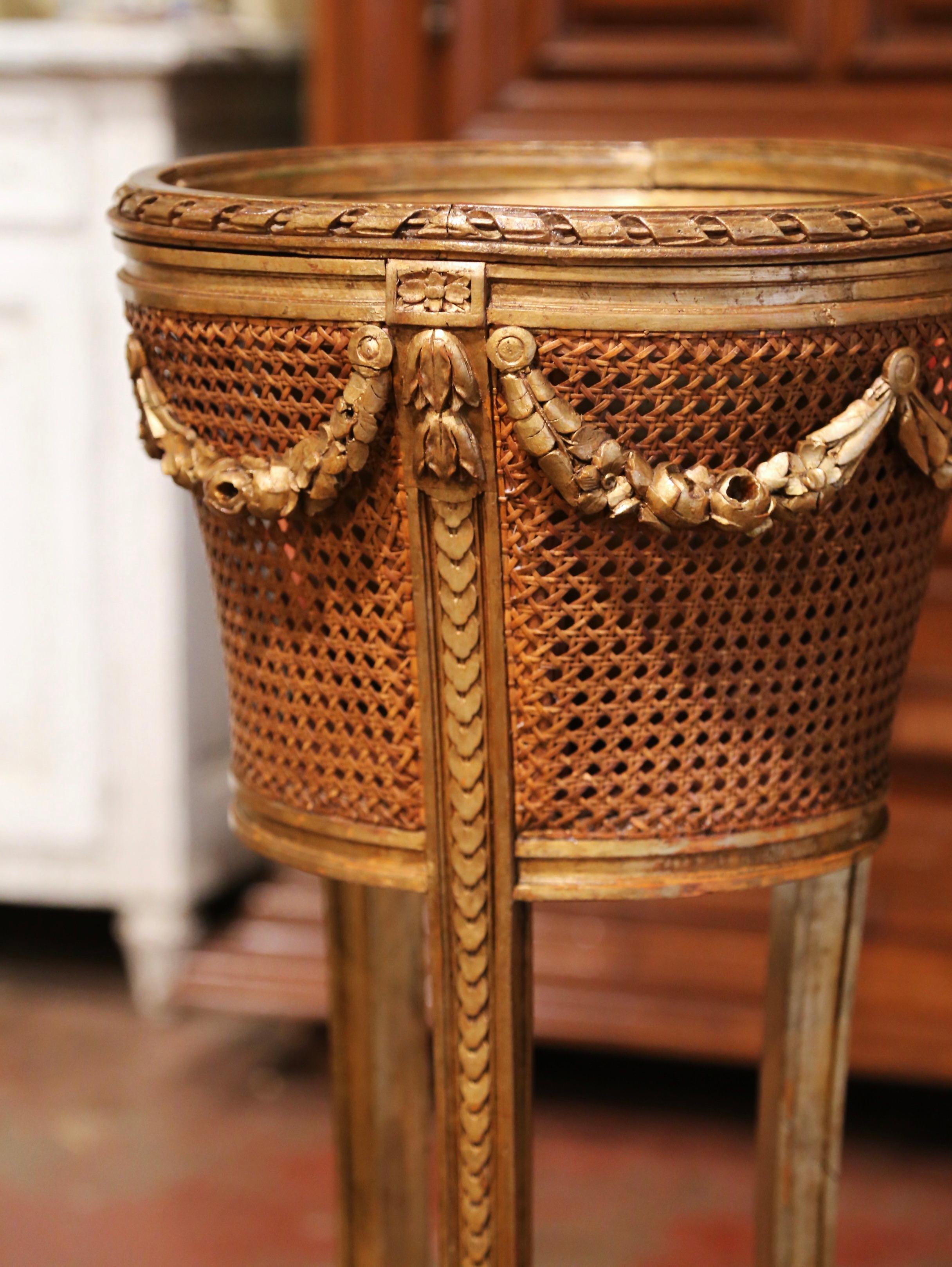 Mid-19th Century French Louis XVI Carved Gilt Wood and Cane Plant Stand 4