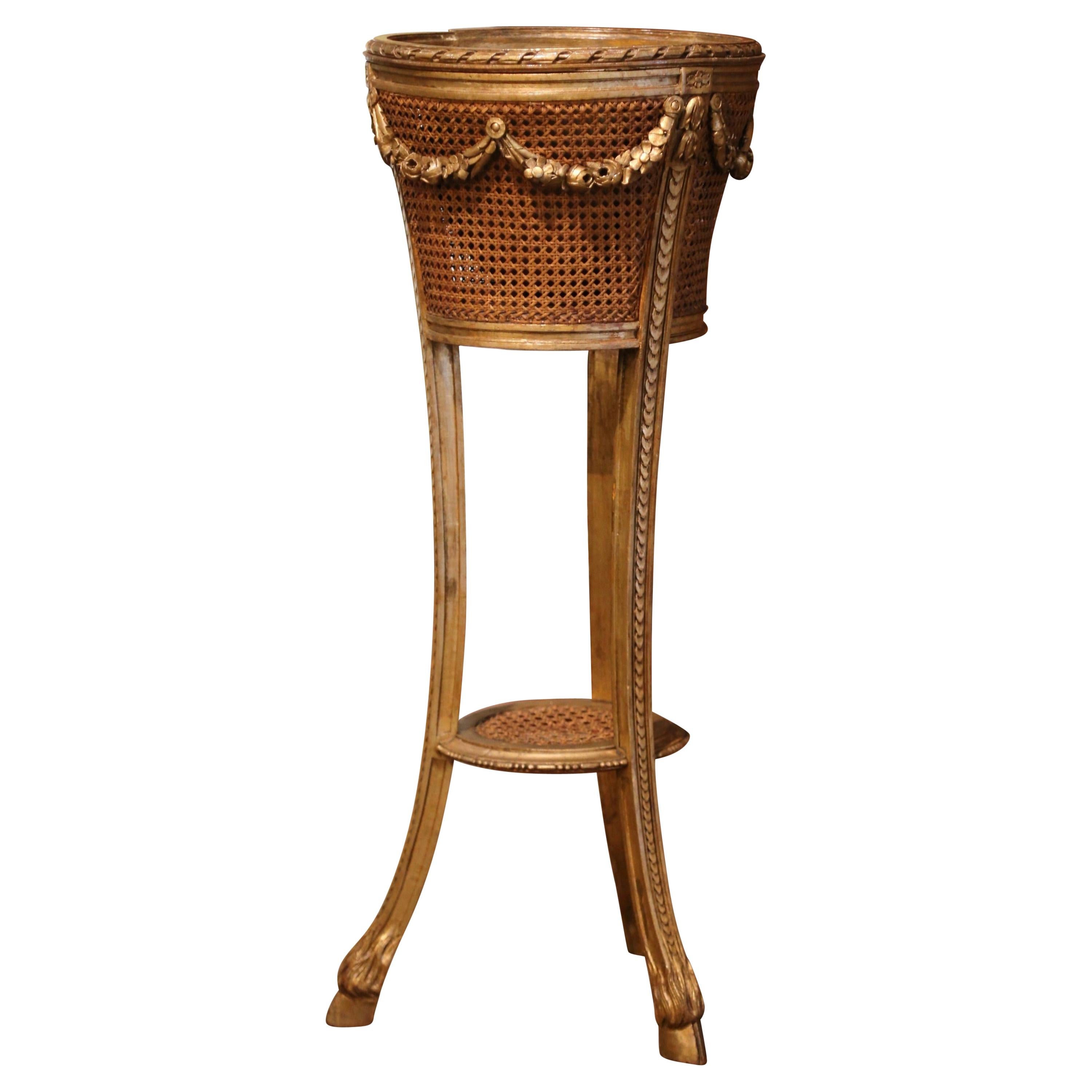Mid-19th Century French Louis XVI Carved Gilt Wood and Cane Plant Stand