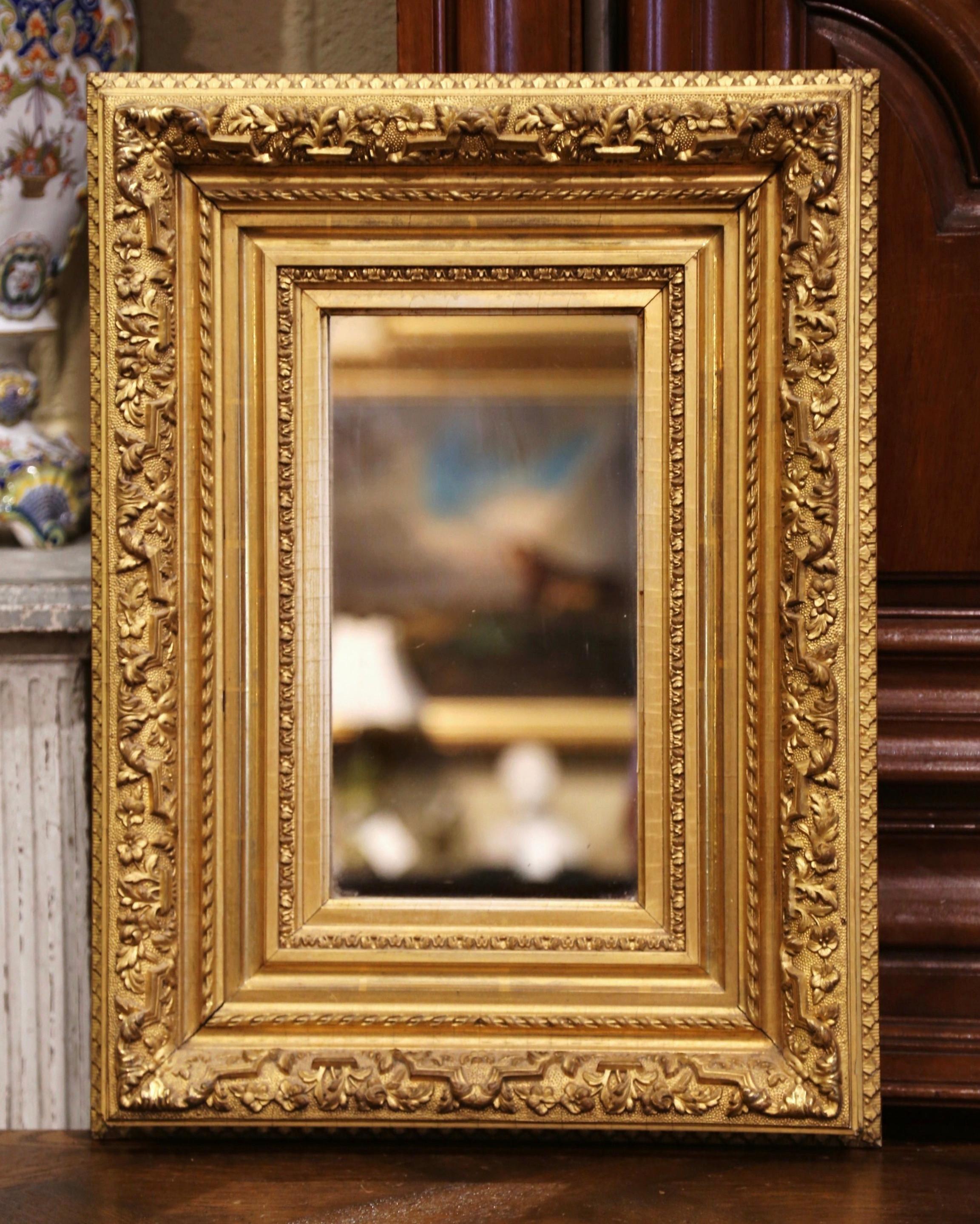 Mid-19th Century French Louis XVI Carved Giltwood Wall Mirror In Excellent Condition In Dallas, TX