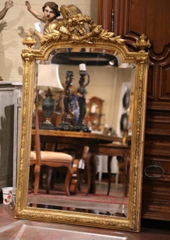 Mid-19th Century French Louis XVI Carved Giltwood Wall Mirror with Beveled Glass