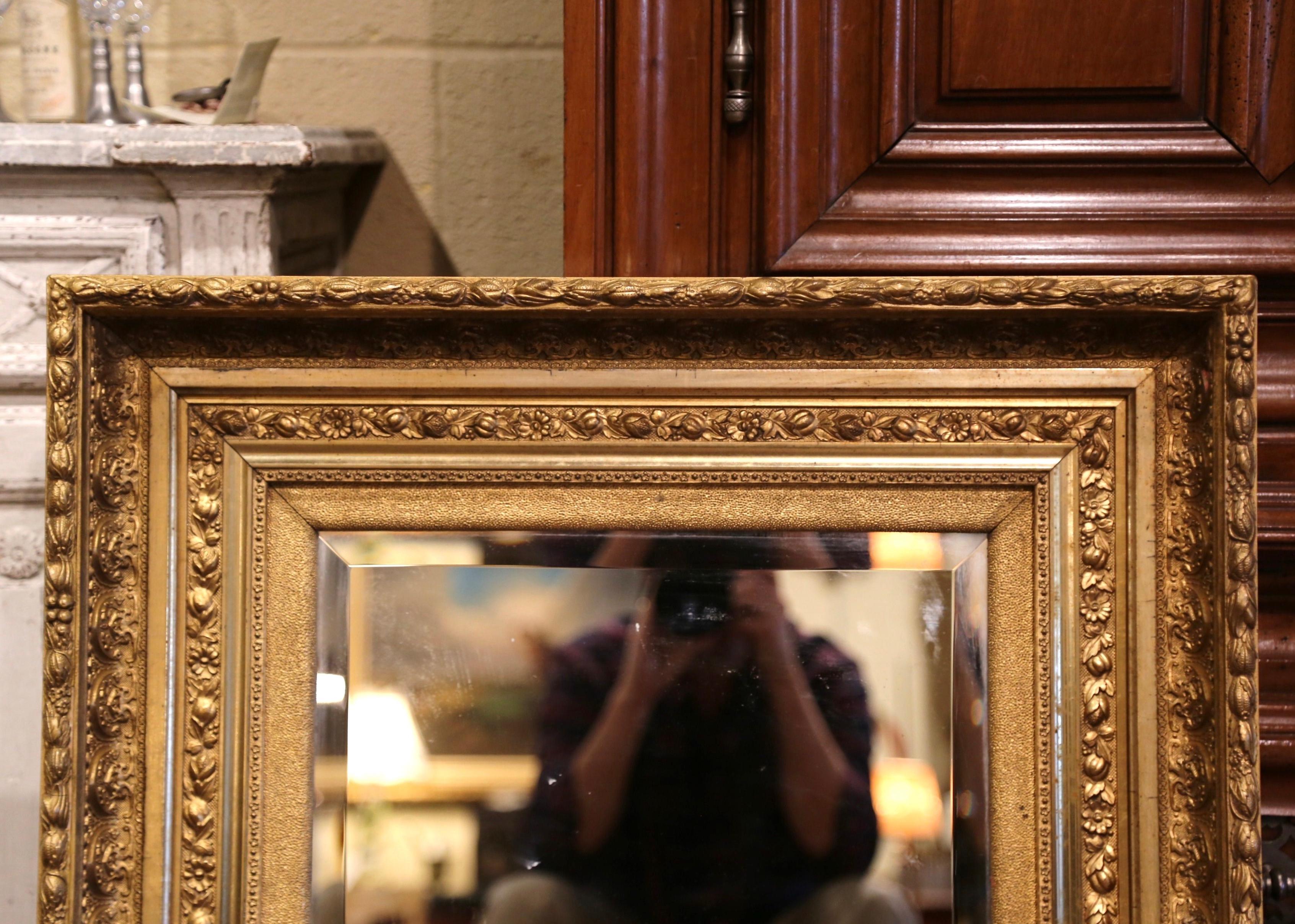 Mid-19th Century French Louis XVI Carved Giltwood Wall Mirror with Beveled Glass In Excellent Condition In Dallas, TX