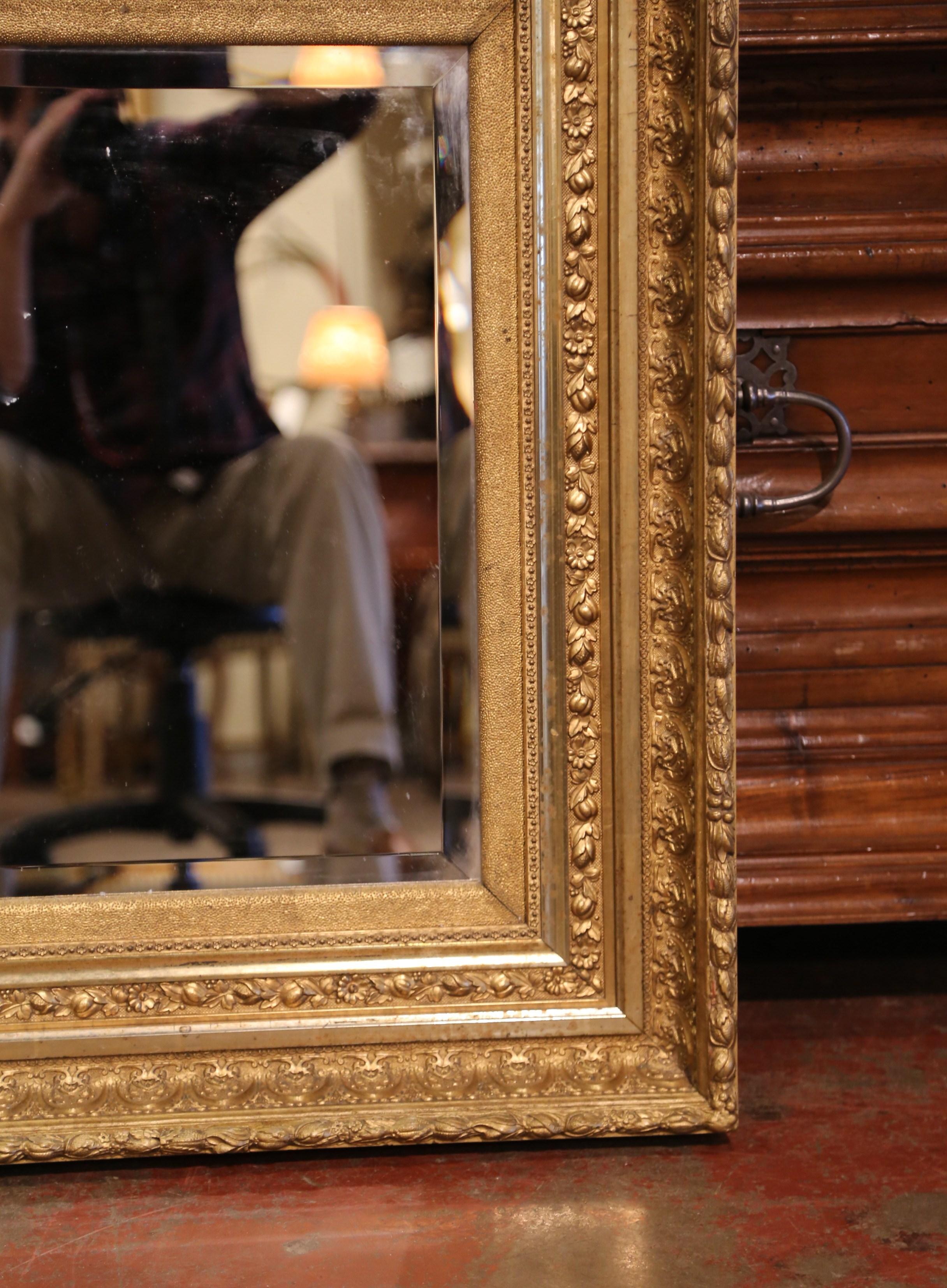 Mercury Glass Mid-19th Century French Louis XVI Carved Giltwood Wall Mirror with Beveled Glass