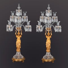 Mid 19th Century French Louis XVI Revival Ormolu and Crystal Candelabra