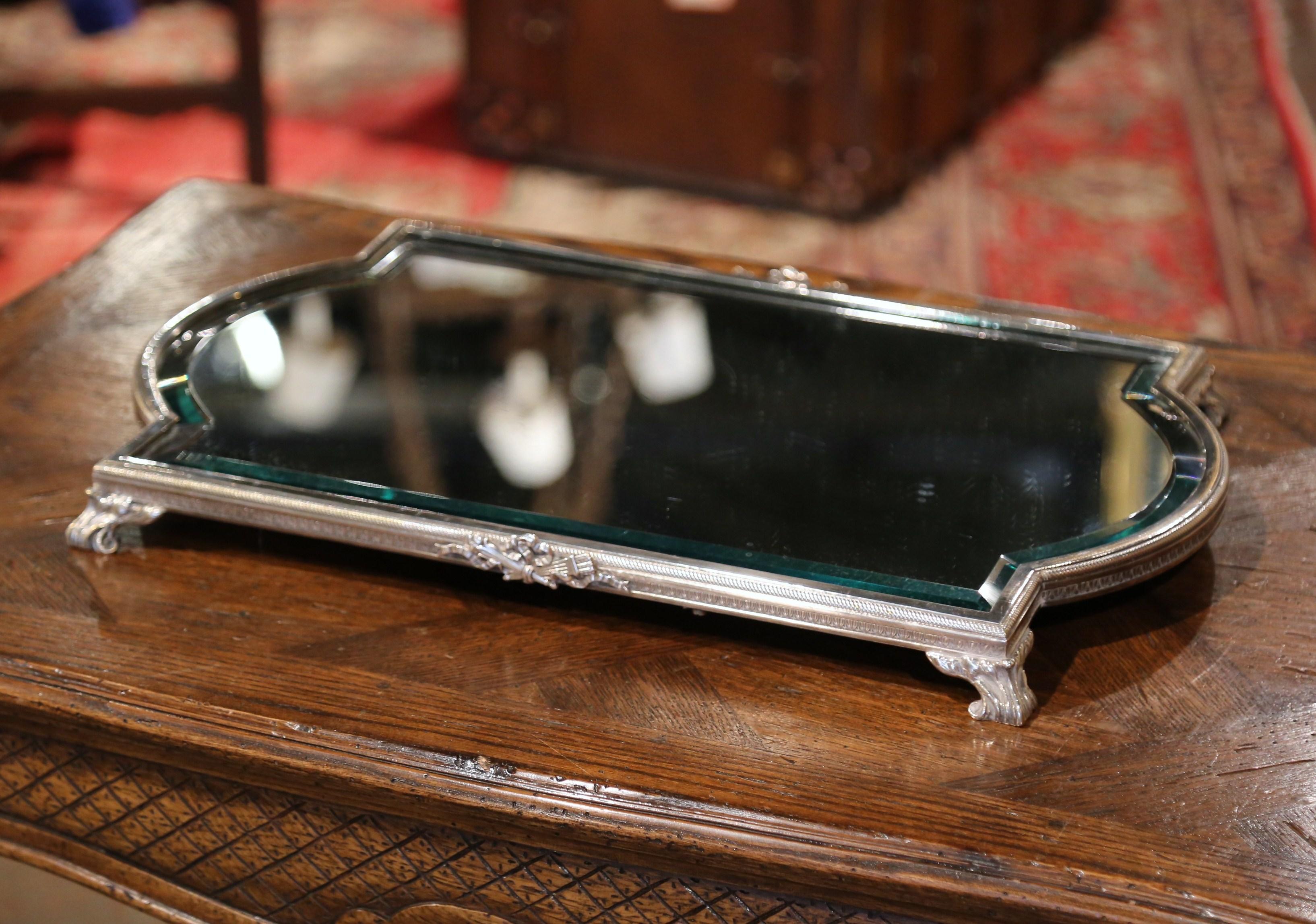 Mid-19th Century French Louis XVI Silver Plated and Mirrored Table Plateau In Excellent Condition In Dallas, TX