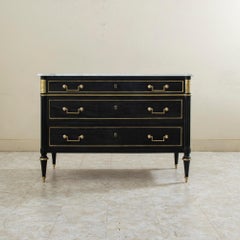 Mitte des 19. Jahrhunderts Französisch Louis XVI-Stil schwarz lackiert Kommode, Marmor