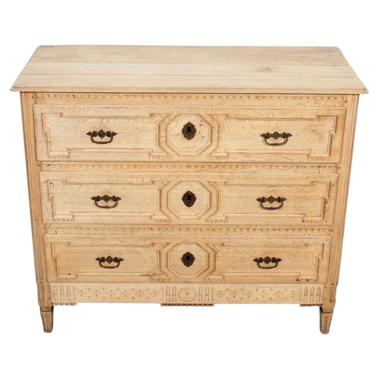 Mid-19th Century French Louis XVI Style Bleached Oak Neoclassical Commode
