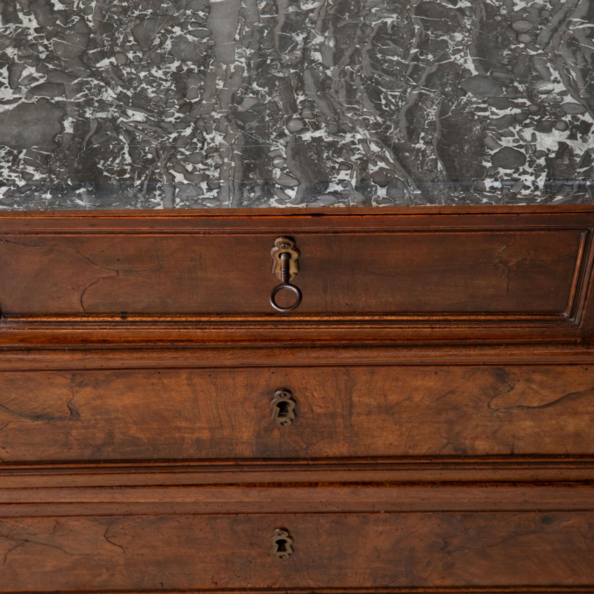 Mid-19th Century French Louis XVI Style Book Matched Walnut and Marble Chest For Sale 8