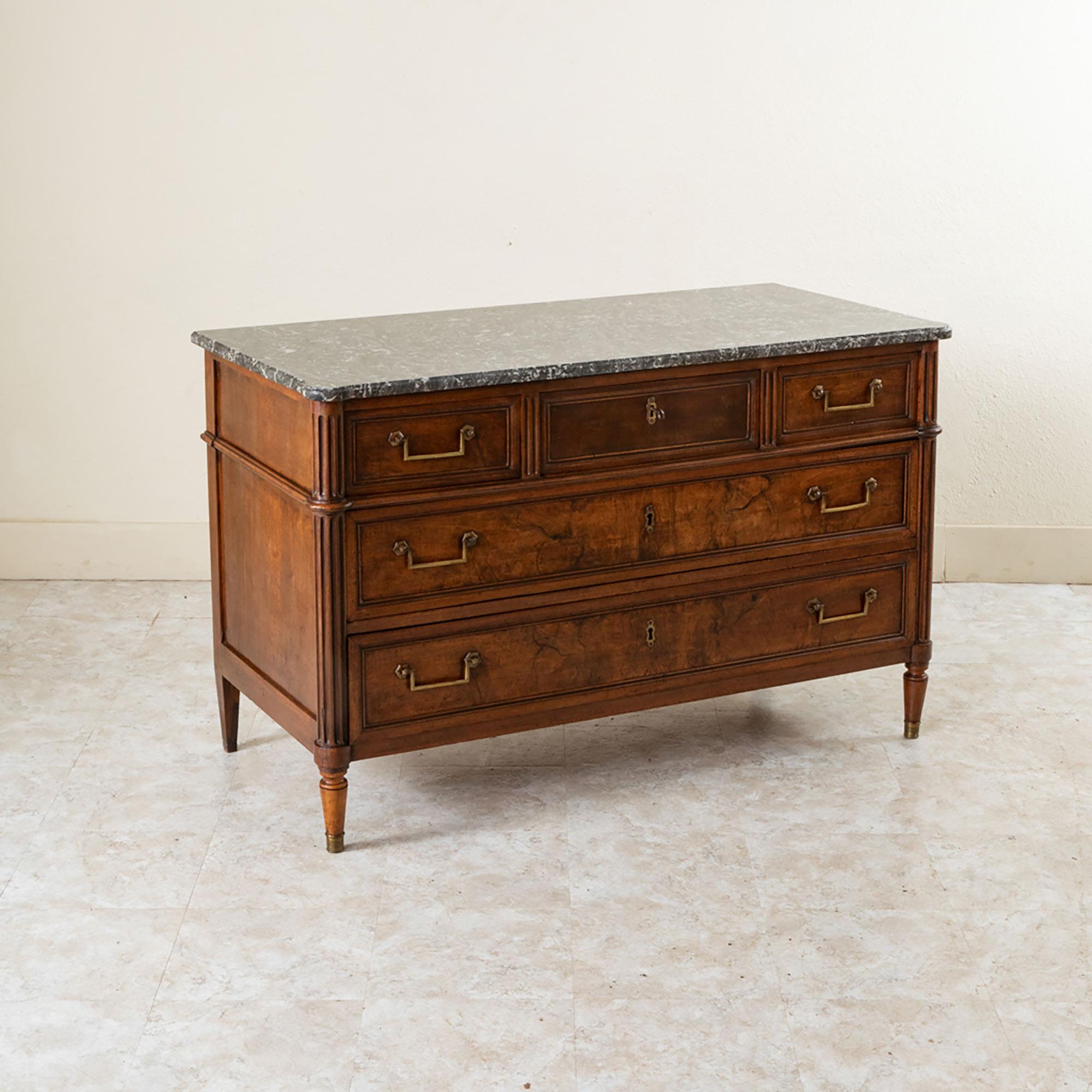 Mid-19th Century French Louis XVI Style Book Matched Walnut and Marble Chest In Good Condition For Sale In Fayetteville, AR