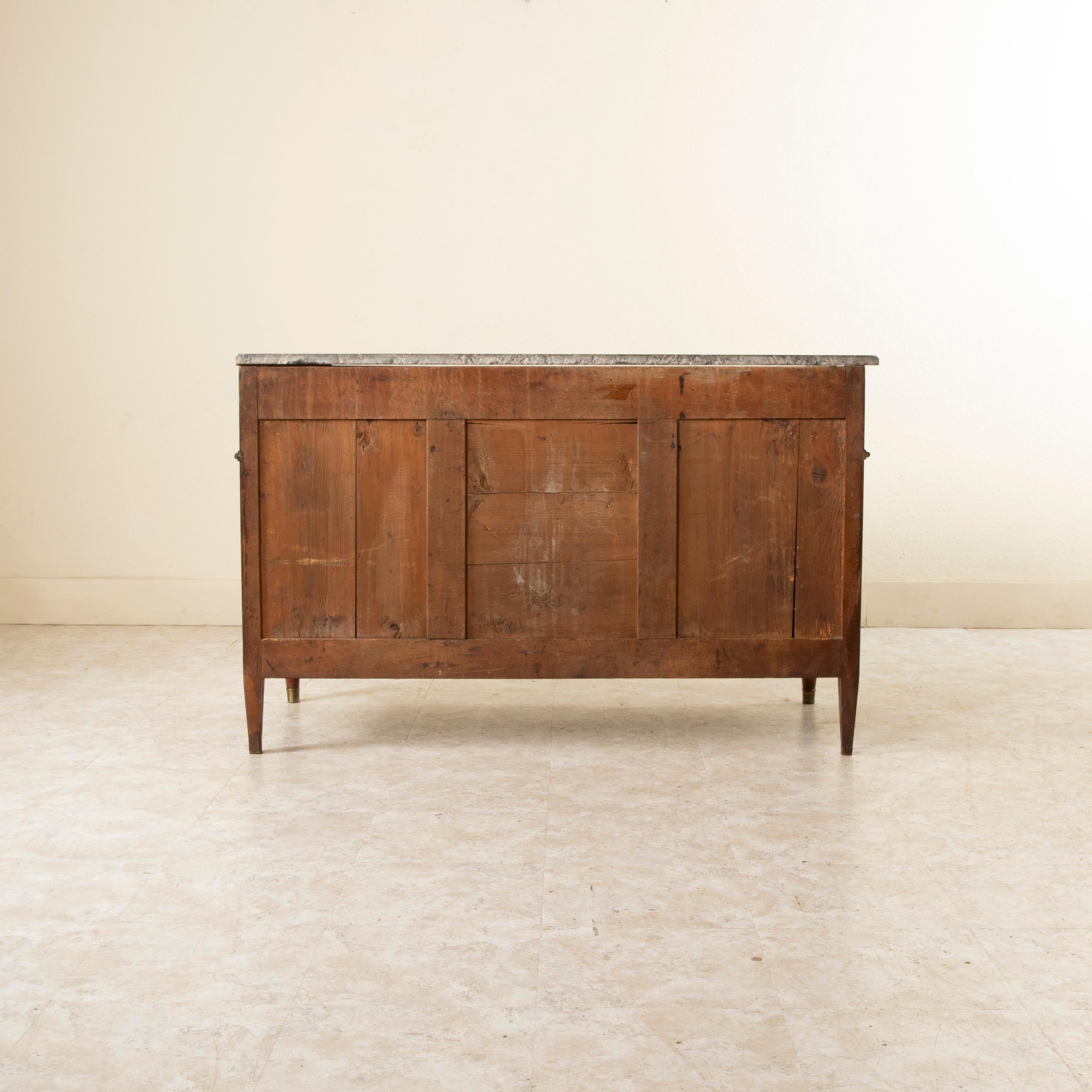 Mid-19th Century French Louis XVI Style Book Matched Walnut and Marble Chest For Sale 1