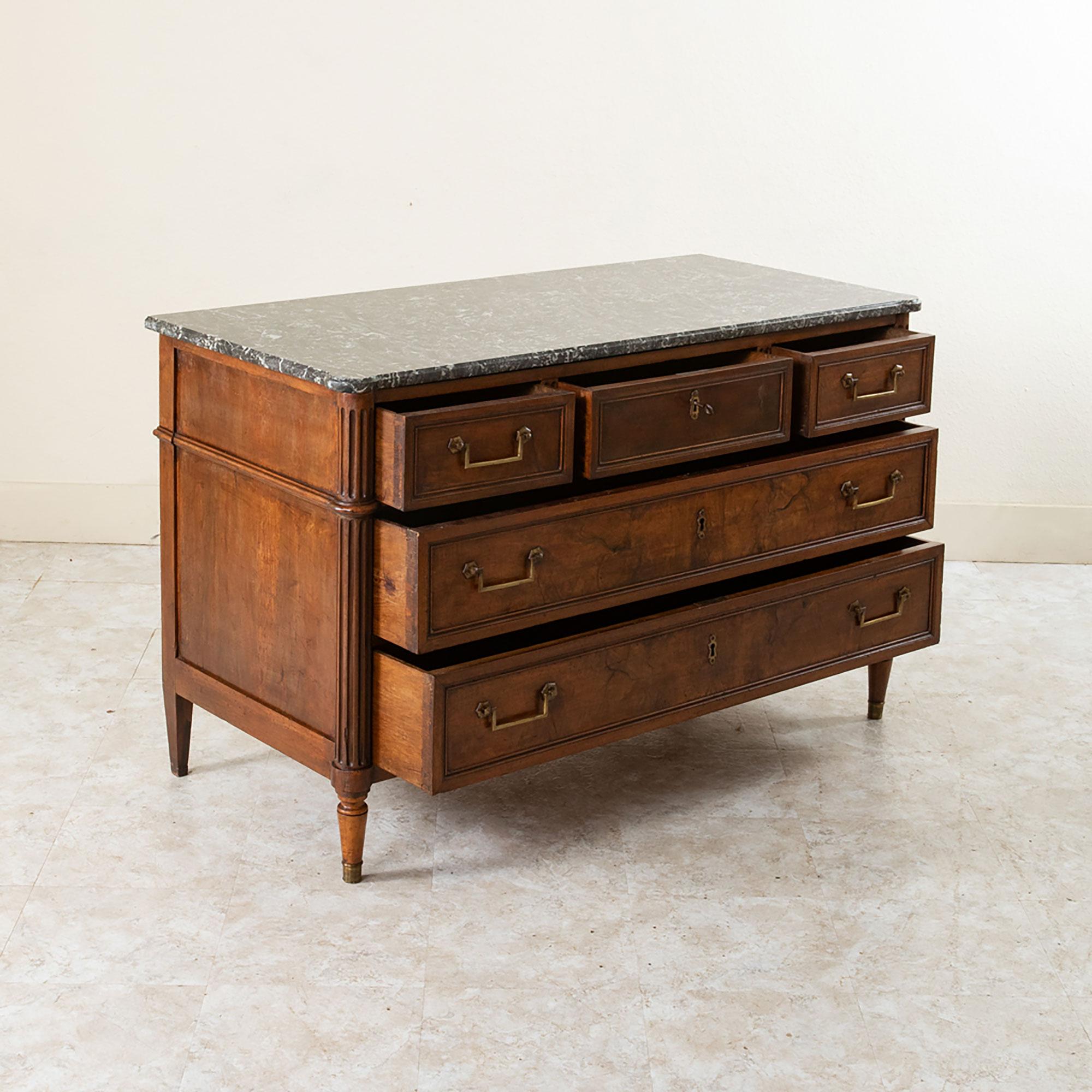 Mid-19th Century French Louis XVI Style Book Matched Walnut and Marble Chest For Sale 3