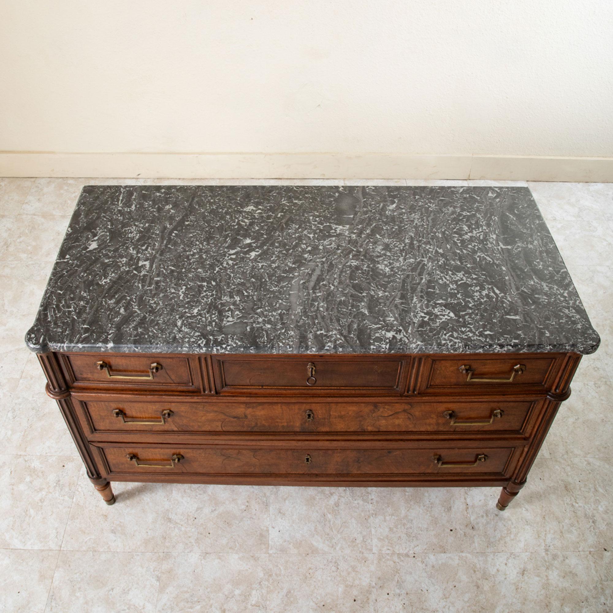 Mid-19th Century French Louis XVI Style Book Matched Walnut and Marble Chest For Sale 5