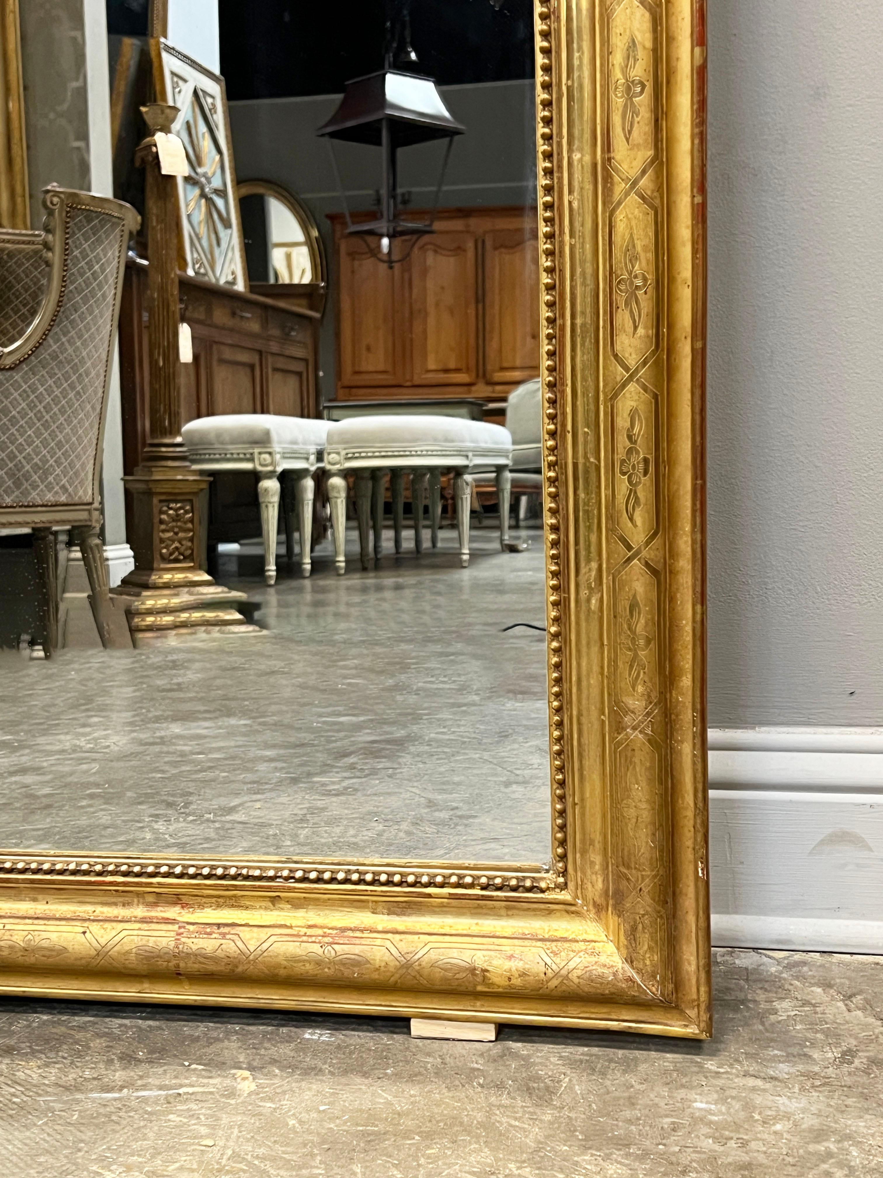 Louis Philippe Mid 19th Century French Louis XVI Style Gold Gilt Mirror For Sale