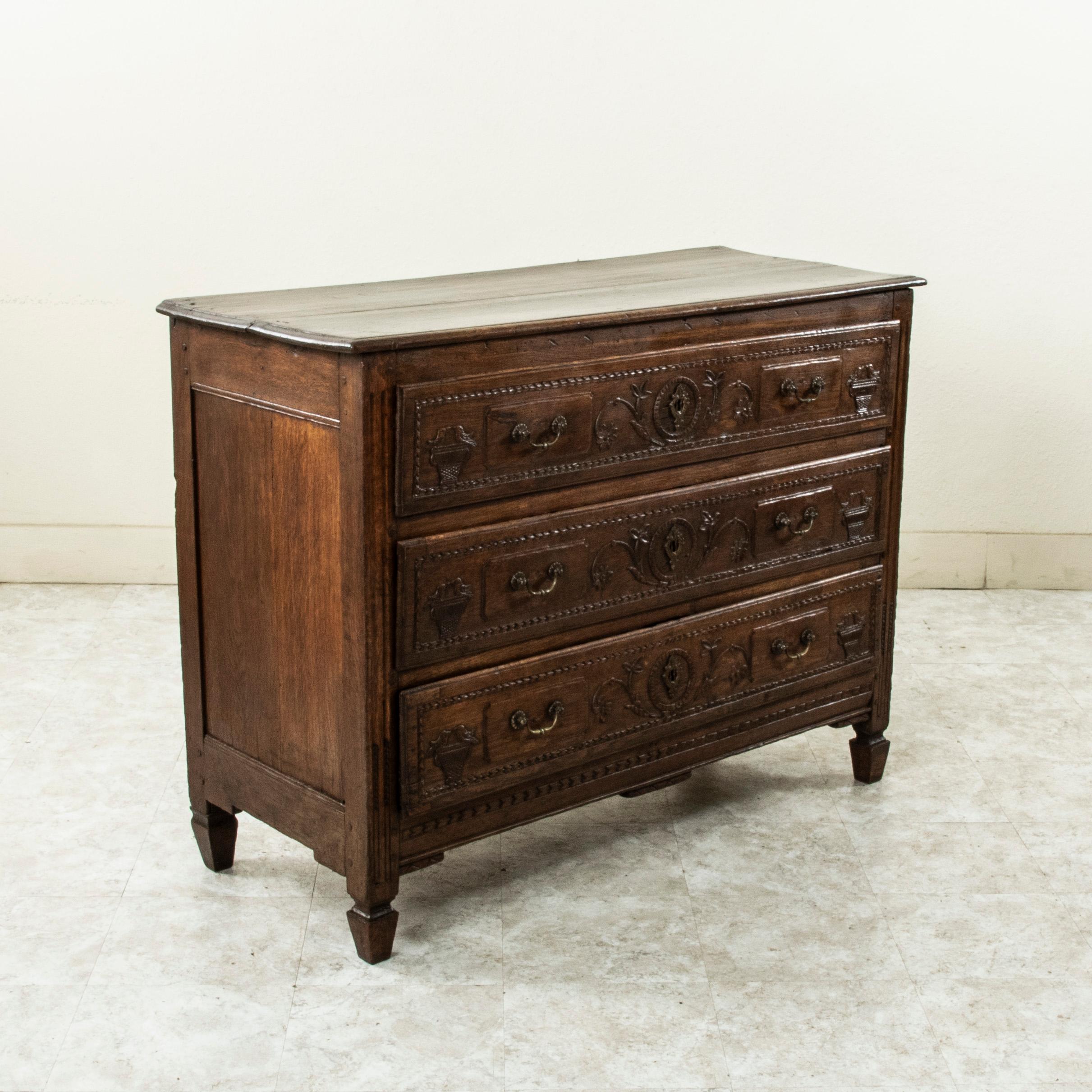 Français Mid-19th Century French Louis XVI Style Hand Carved Walnut Chest or Commode en vente