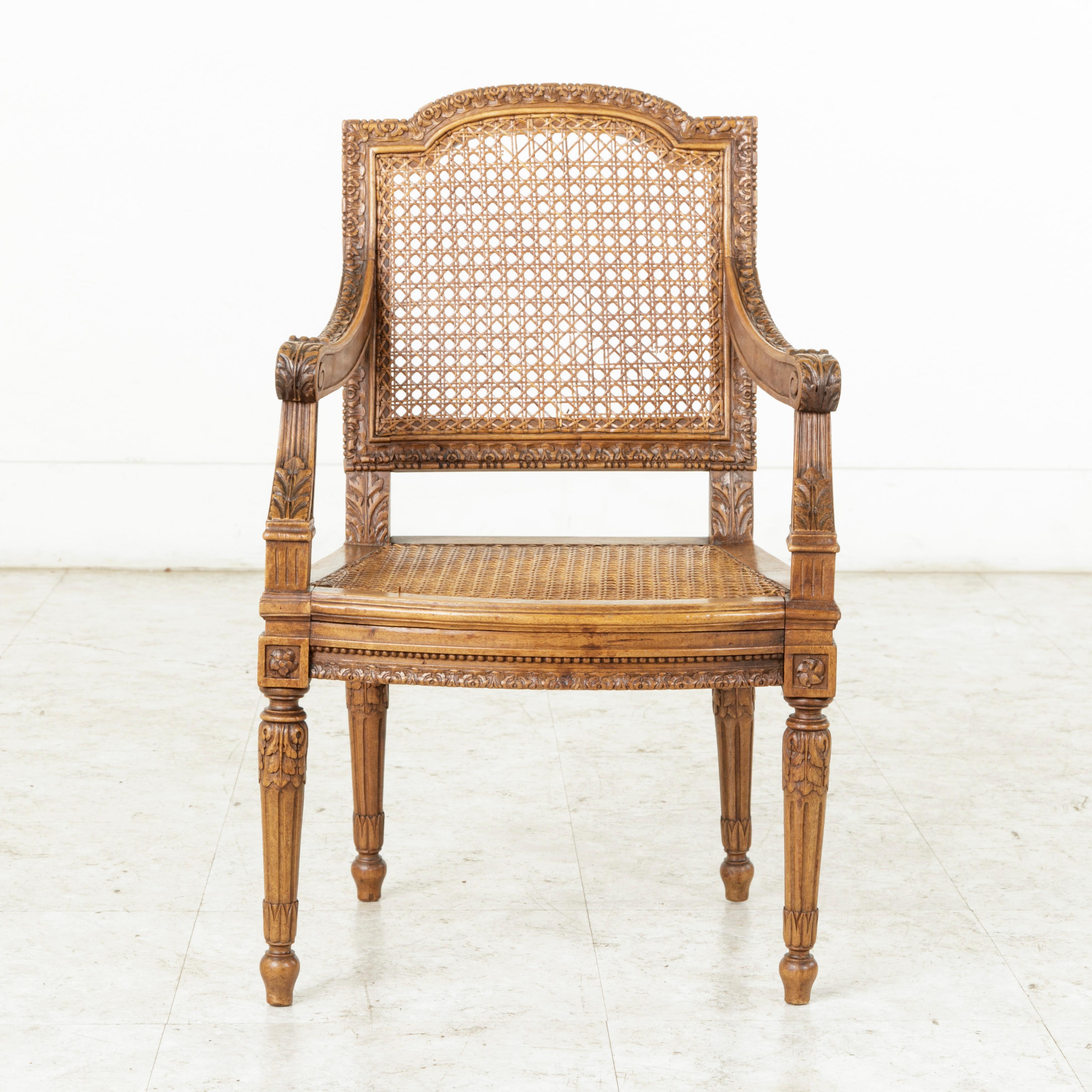 Mid-19th Century French Louis XVI Style Hand Carved Walnut Child's Armchair (Louis XVI.)