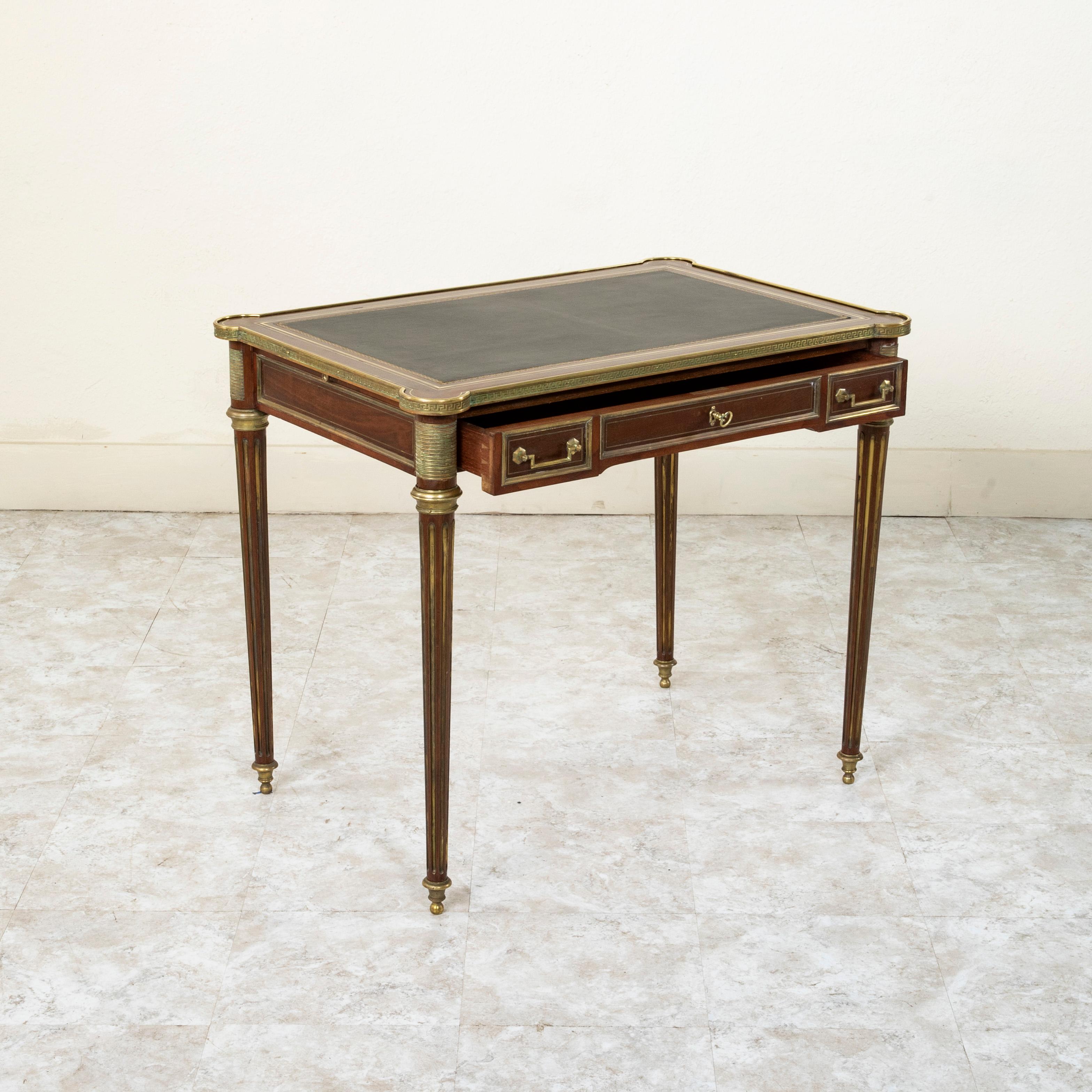 Mid-19th Century French Louis XVI Style Mahogany and Bronze Desk, Leather Top 4