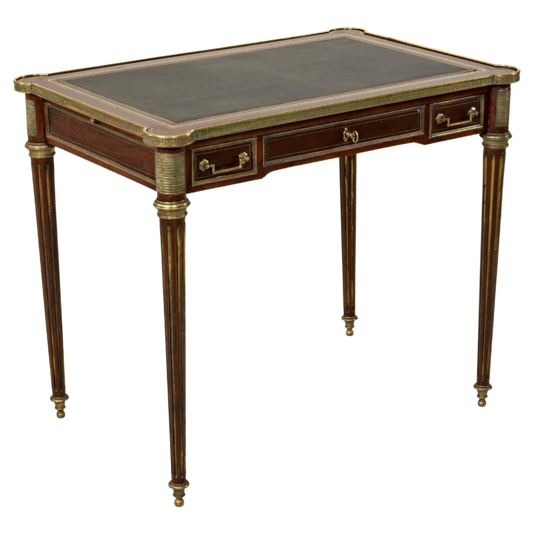 Mid-19th Century French Louis XVI Style Mahogany and Bronze Desk, Leather Top